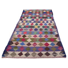 Nomade persan Harsin Kilim. Grand tapis en laine noué à la main. Triangles multicolores.