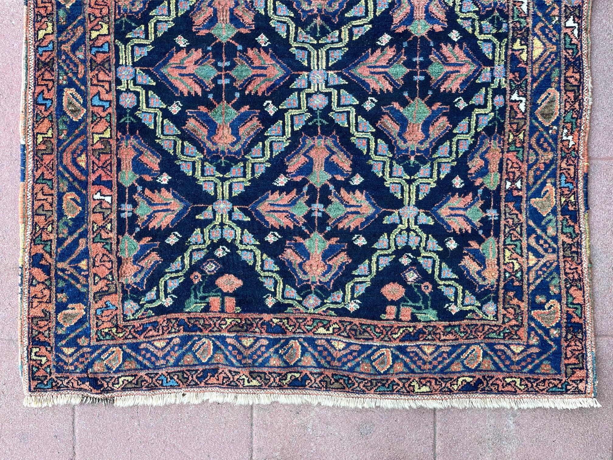Persian Northwest Hand Knotted Antique Blue Mauve Tribal Rug 1930 Circa For Sale 4
