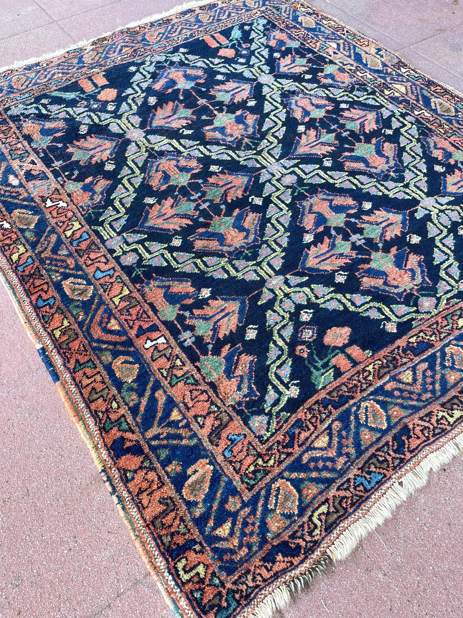 Persian Northwest Hand Knotted Antique Blue Mauve Tribal Rug 1930 Circa For Sale 5