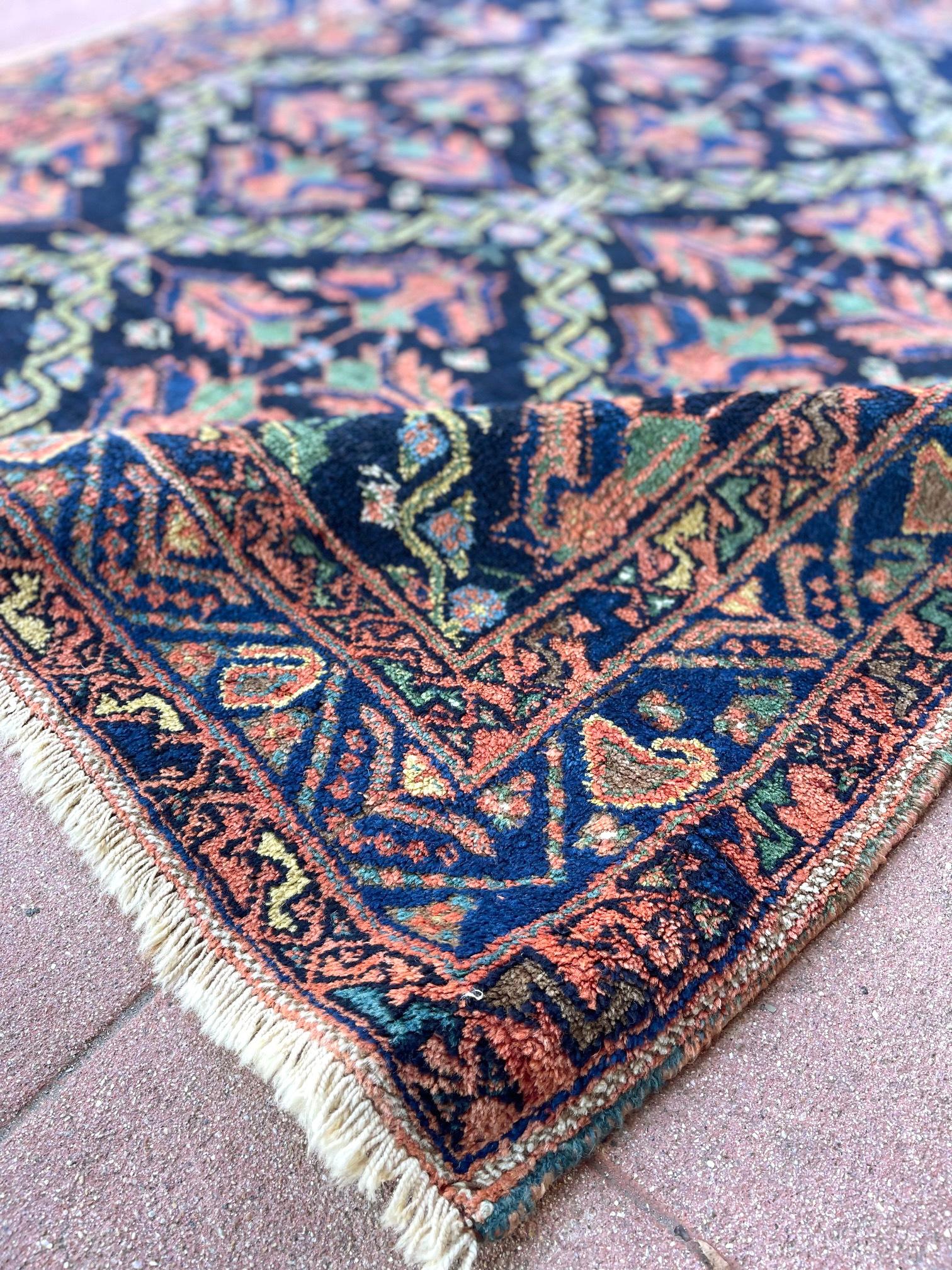 Persian Northwest Hand Knotted Antique Blue Mauve Tribal Rug 1930 Circa For Sale 6