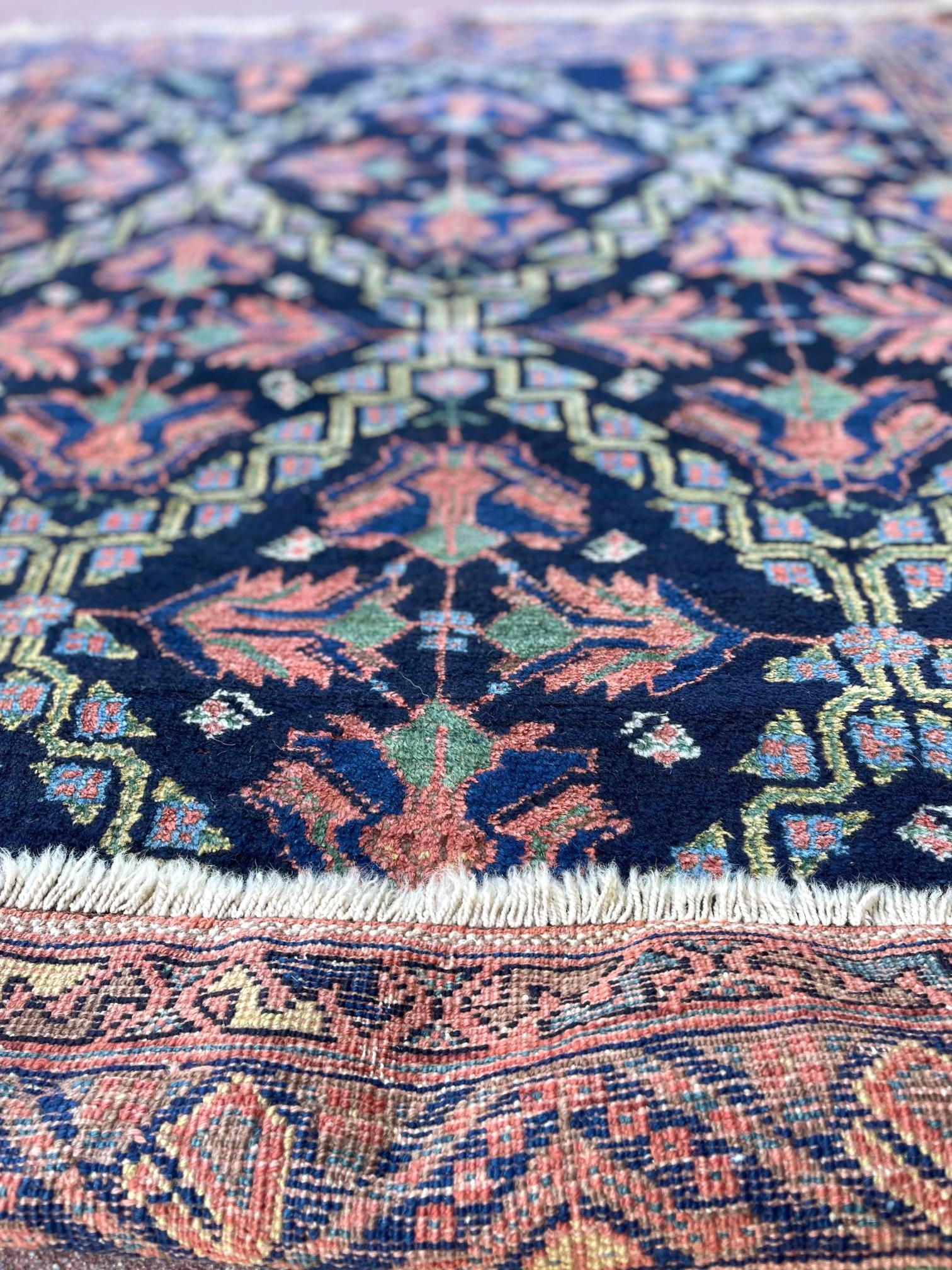 Persian Northwest Hand Knotted Antique Blue Mauve Tribal Rug 1930 Circa For Sale 7