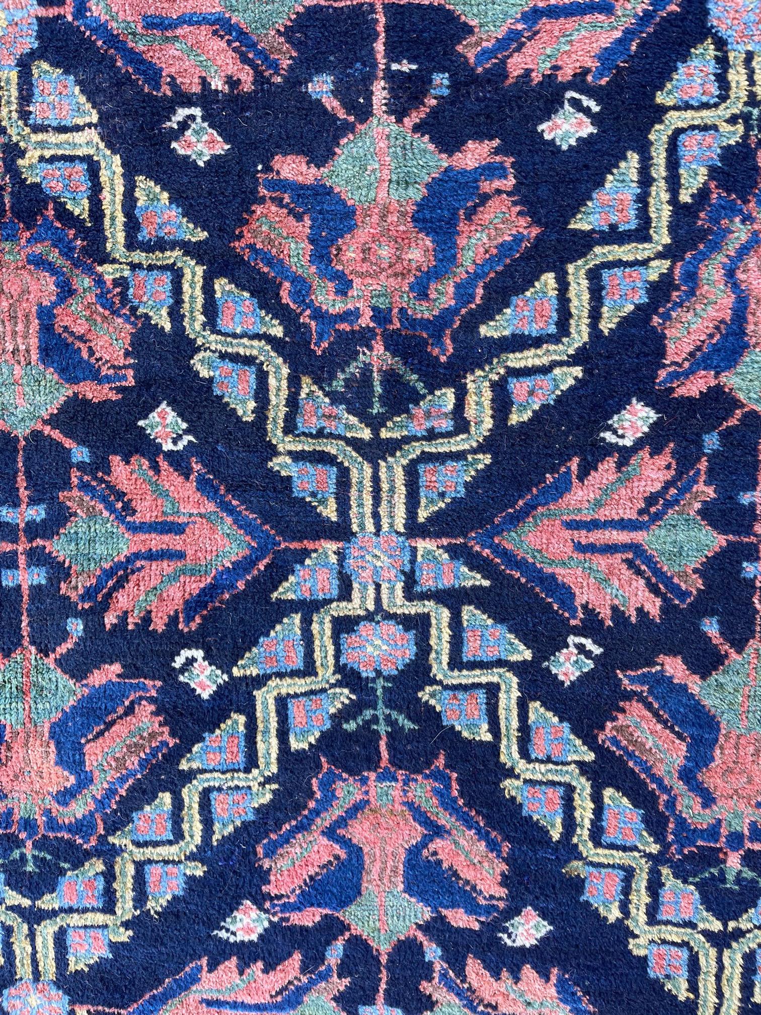 Hand-Knotted Persian Northwest Hand Knotted Antique Blue Mauve Tribal Rug 1930 Circa For Sale