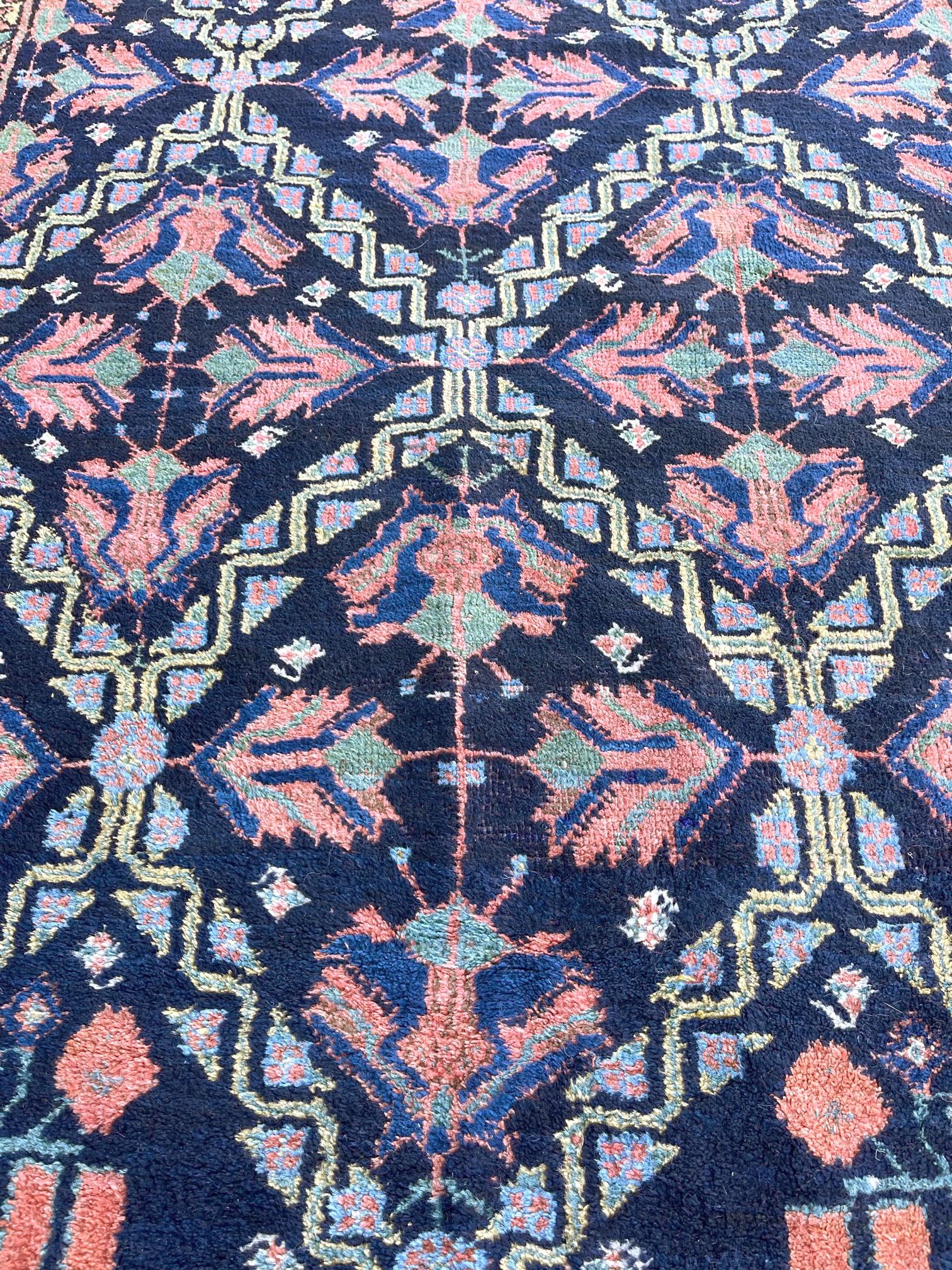 Persian Northwest Hand Knotted Antique Blue Mauve Tribal Rug 1930 Circa In Good Condition For Sale In San Diego, CA