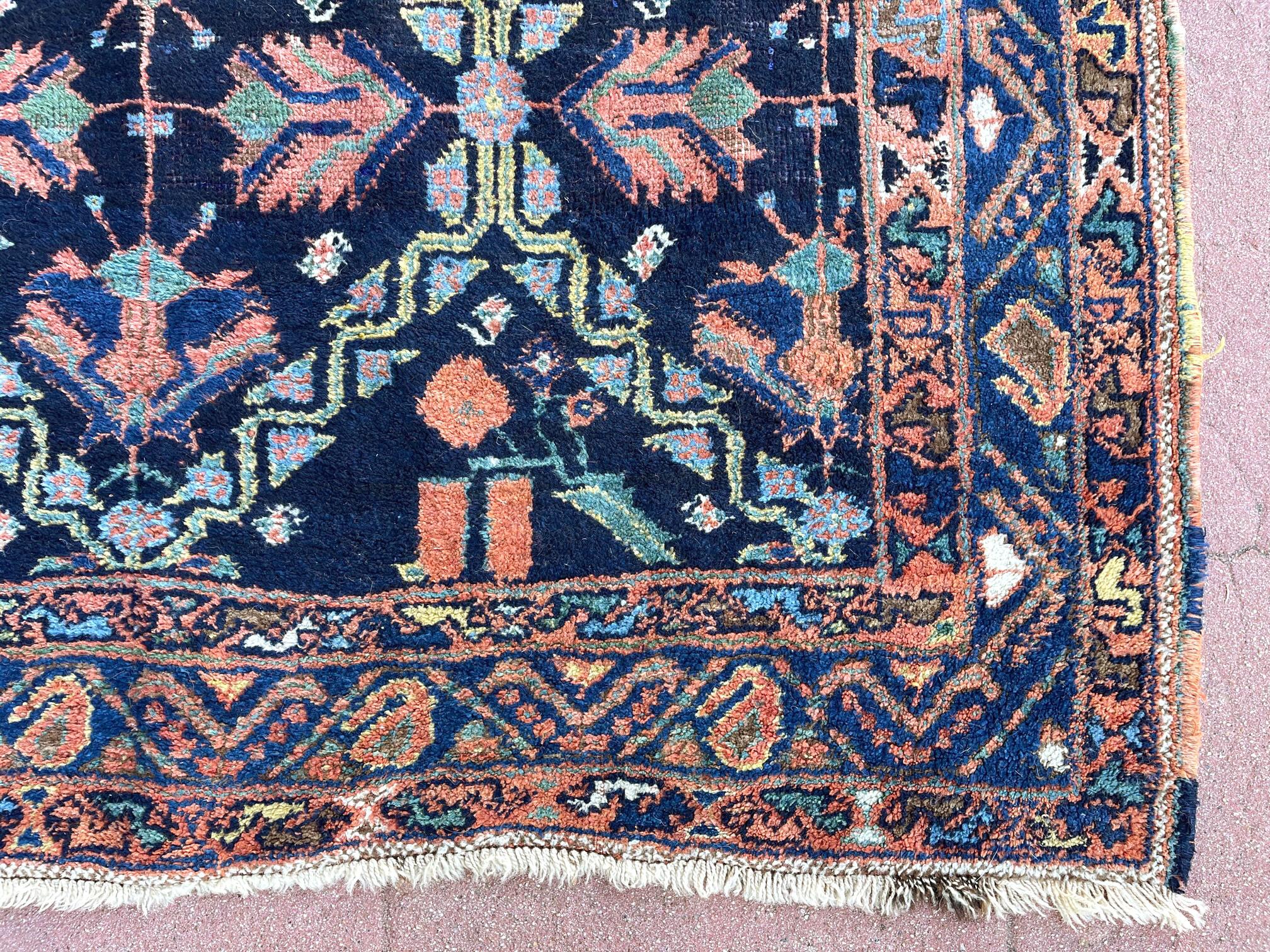 Persian Northwest Hand Knotted Antique Blue Mauve Tribal Rug 1930 Circa For Sale 2