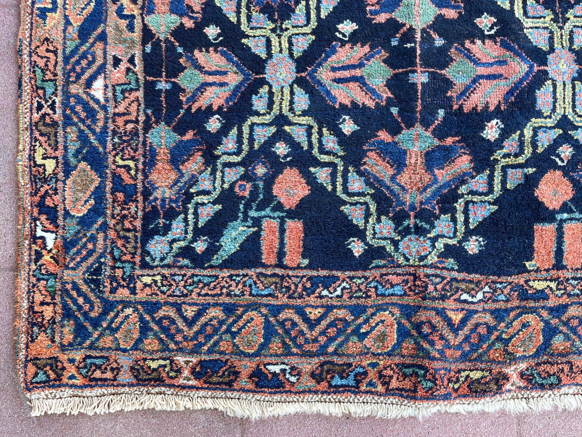 Persian Northwest Hand Knotted Antique Blue Mauve Tribal Rug 1930 Circa For Sale 3