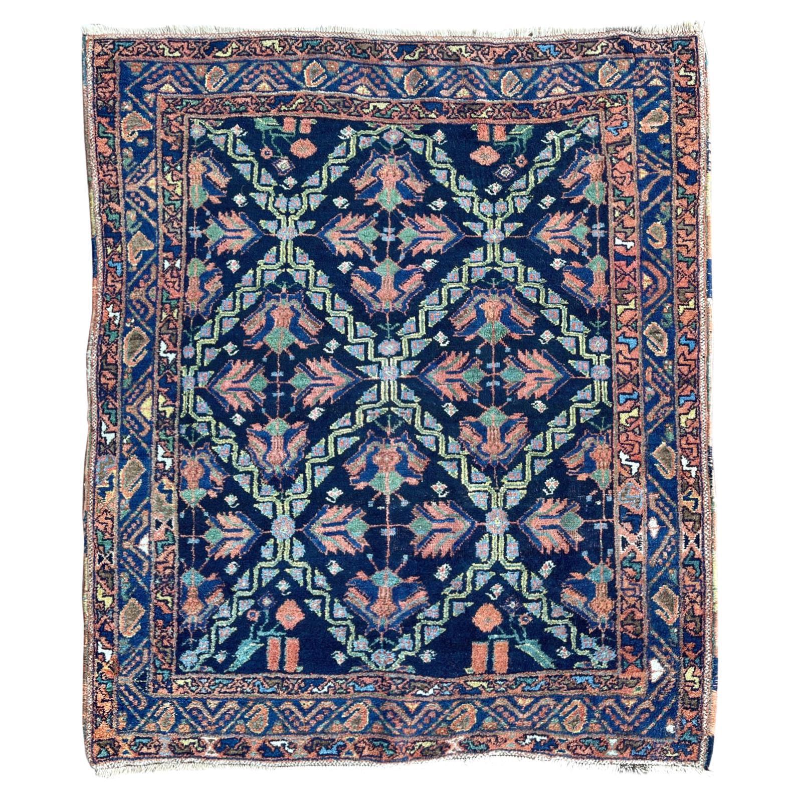 Persian Northwest Hand Knotted Antique Blue Mauve Tribal Rug 1930 Circa