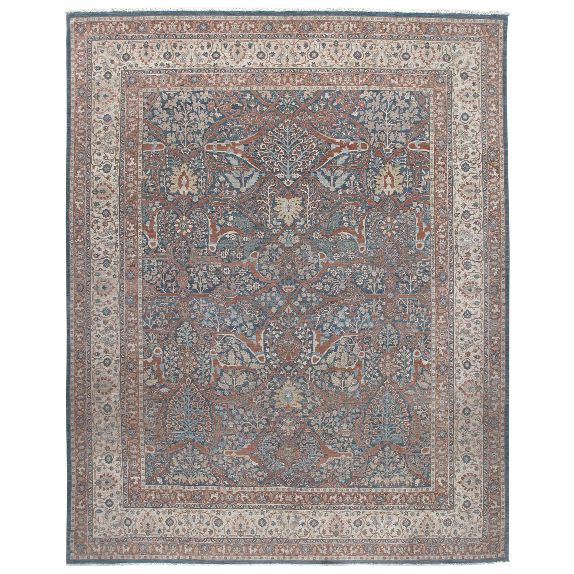 Persian Notable Tabriz Handknotted Rug in Navy, Rust and Ivory Color For Sale