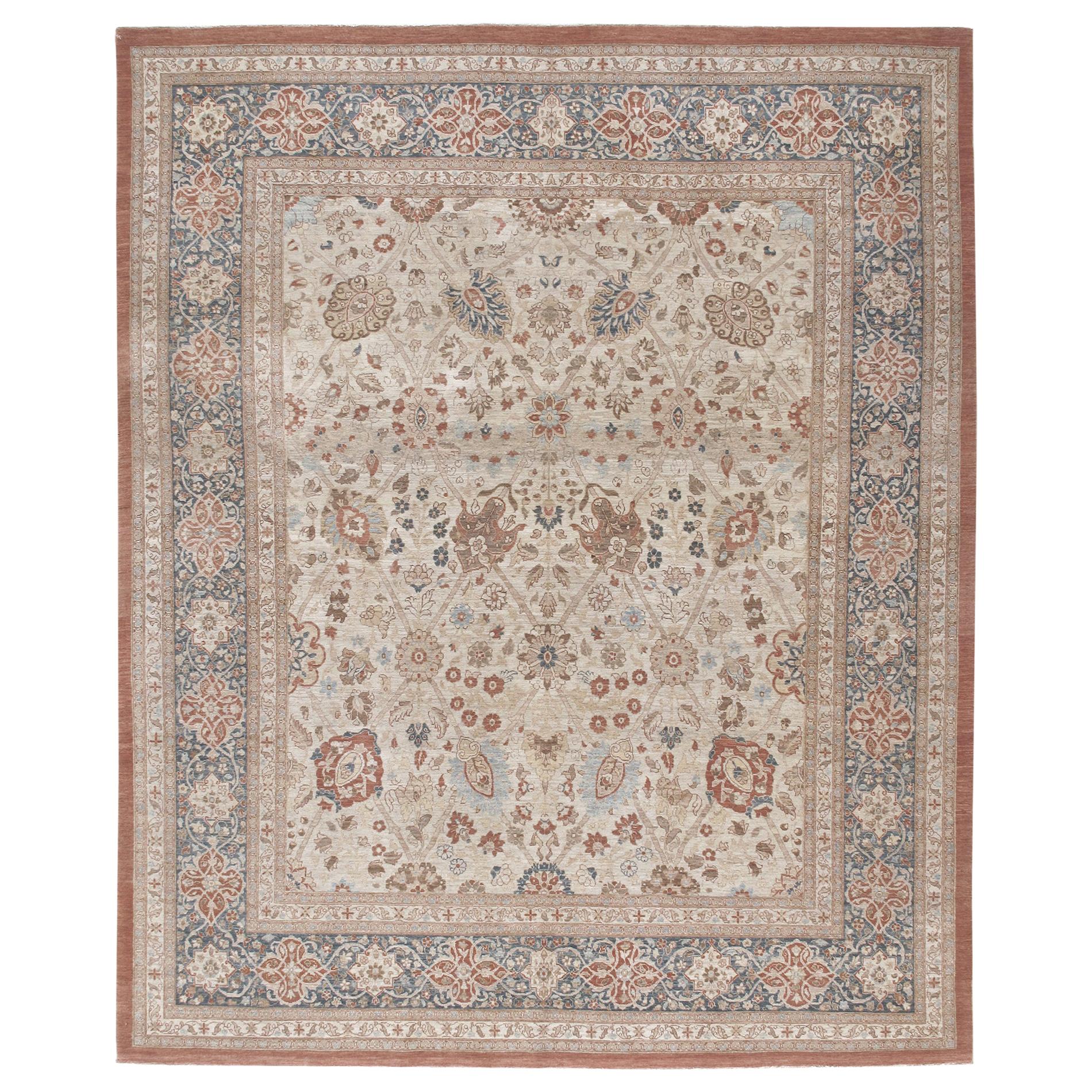 Persian Notable Tabriz Handknotted Rug in Pale Blue and Rust Color For Sale