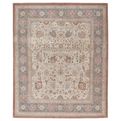 Persian Notable Tabriz Handknotted Rug in Pale Blue and Rust Color