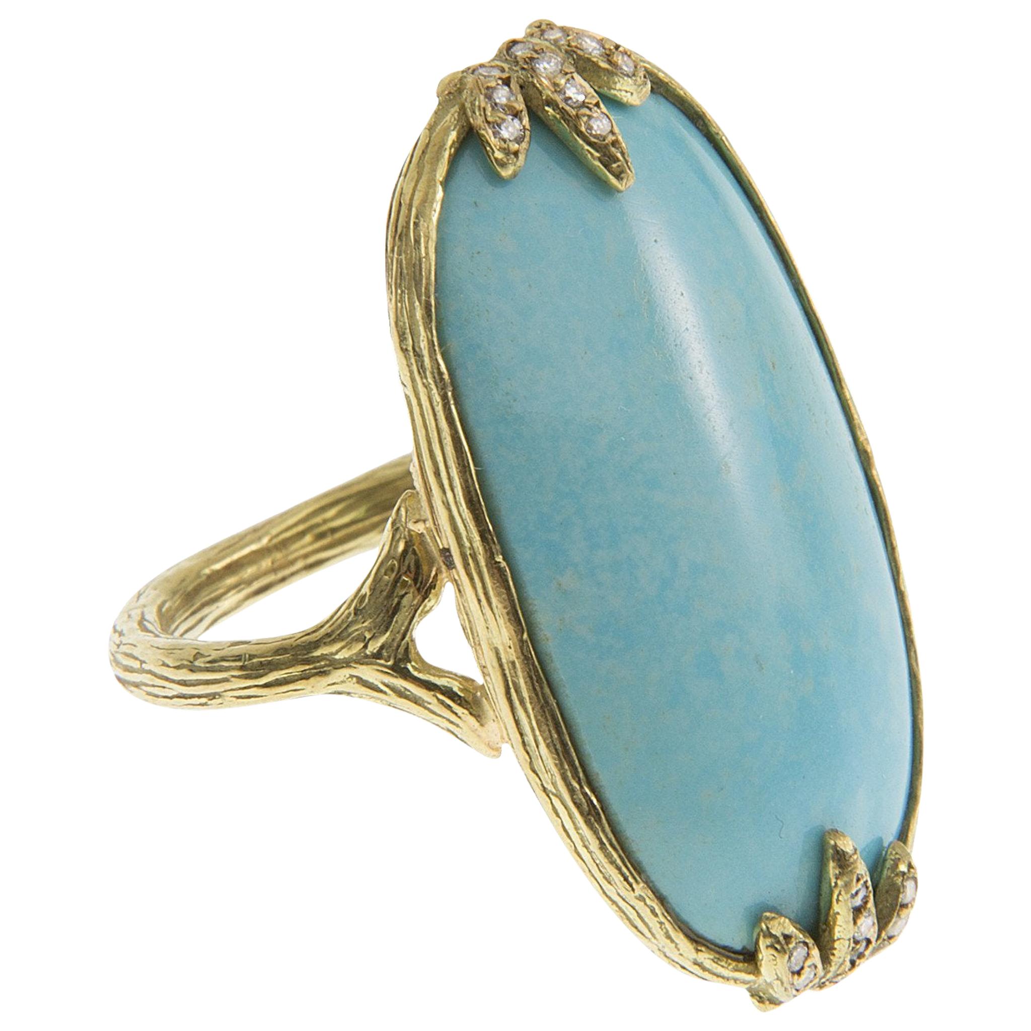 Gabrielle Sanchez Persian Oblong Turquoise 18 Karat Claw Ring