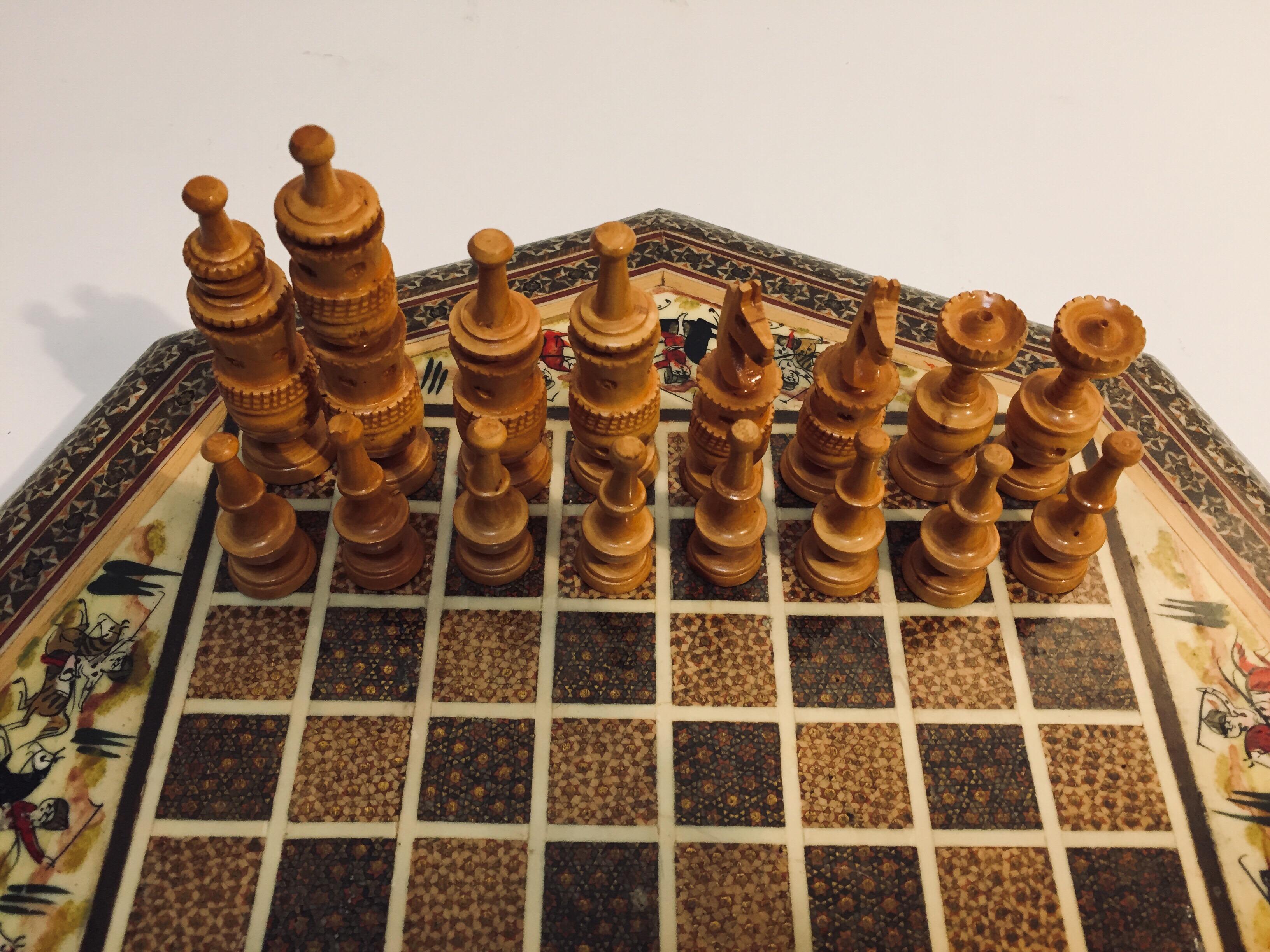 Marquetry Persian Octagonal Backgammon and Chess Game