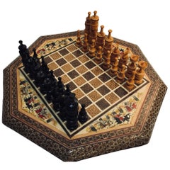 Jeu de backgammon et d'échecs persan octogonal