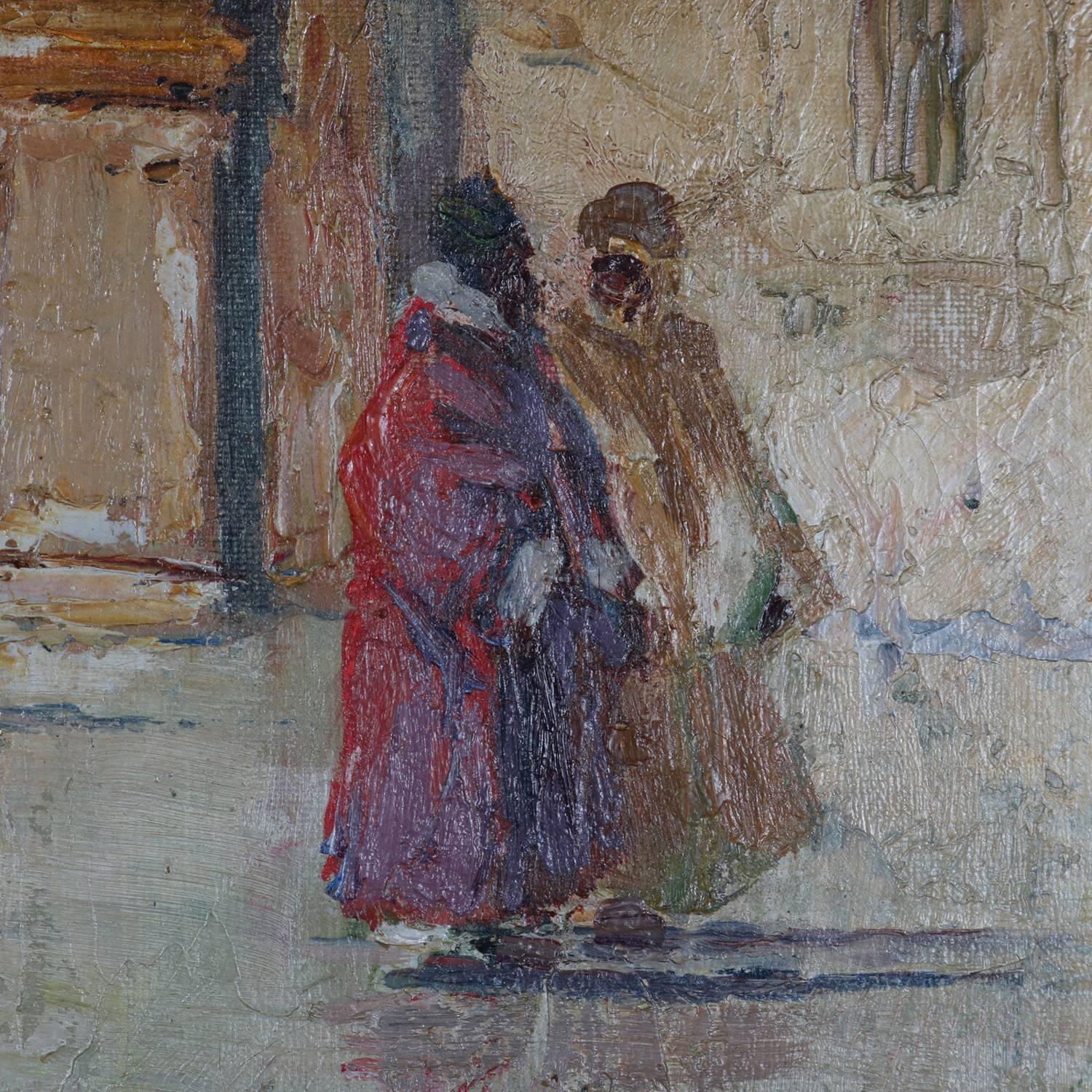 Moorish Persian Oil on Canvas Painting of Mosque Scene by Douglas Arthur Teed Dated 1913