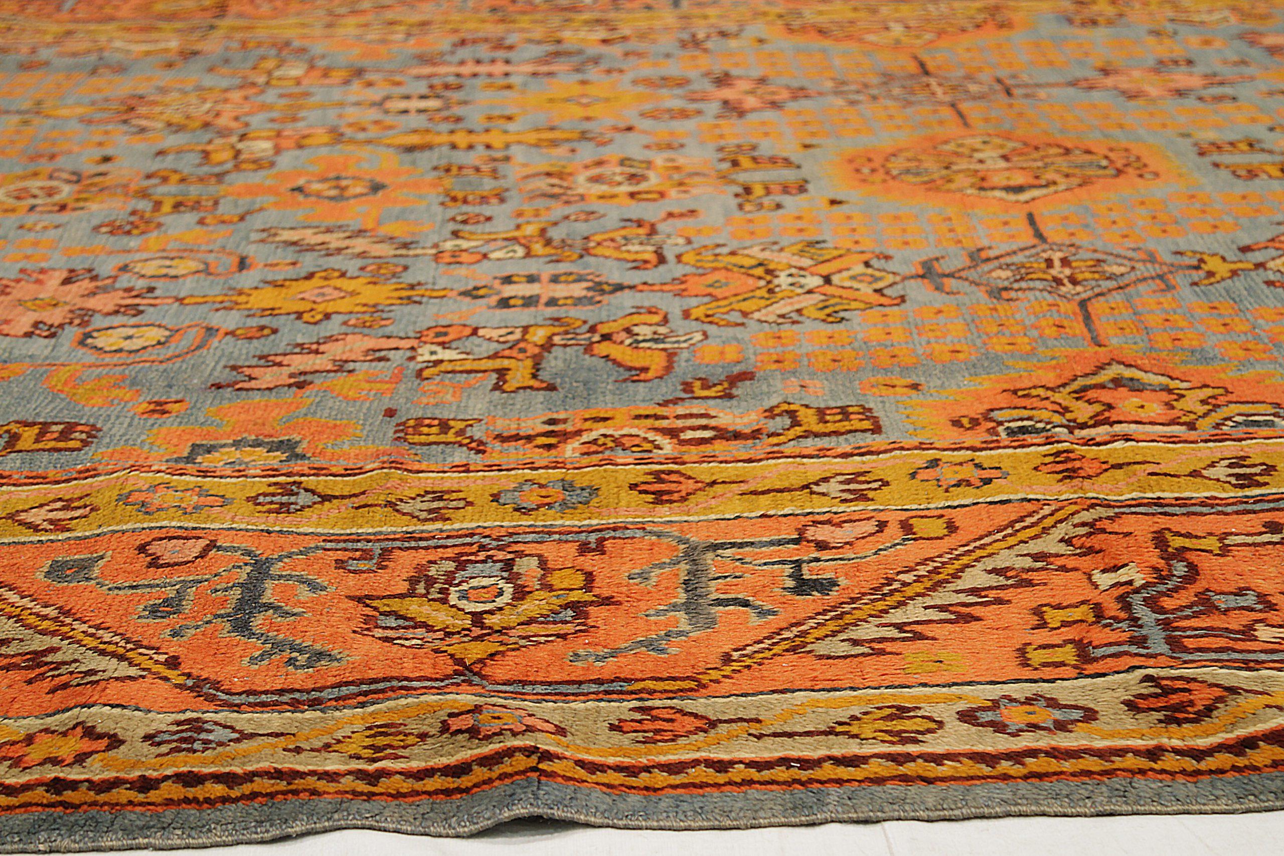 Persische Oushak-Teppiche Circa 1910 - Wolle Blau Rot Design - 92554 im Zustand „Hervorragend“ im Angebot in Dallas, TX