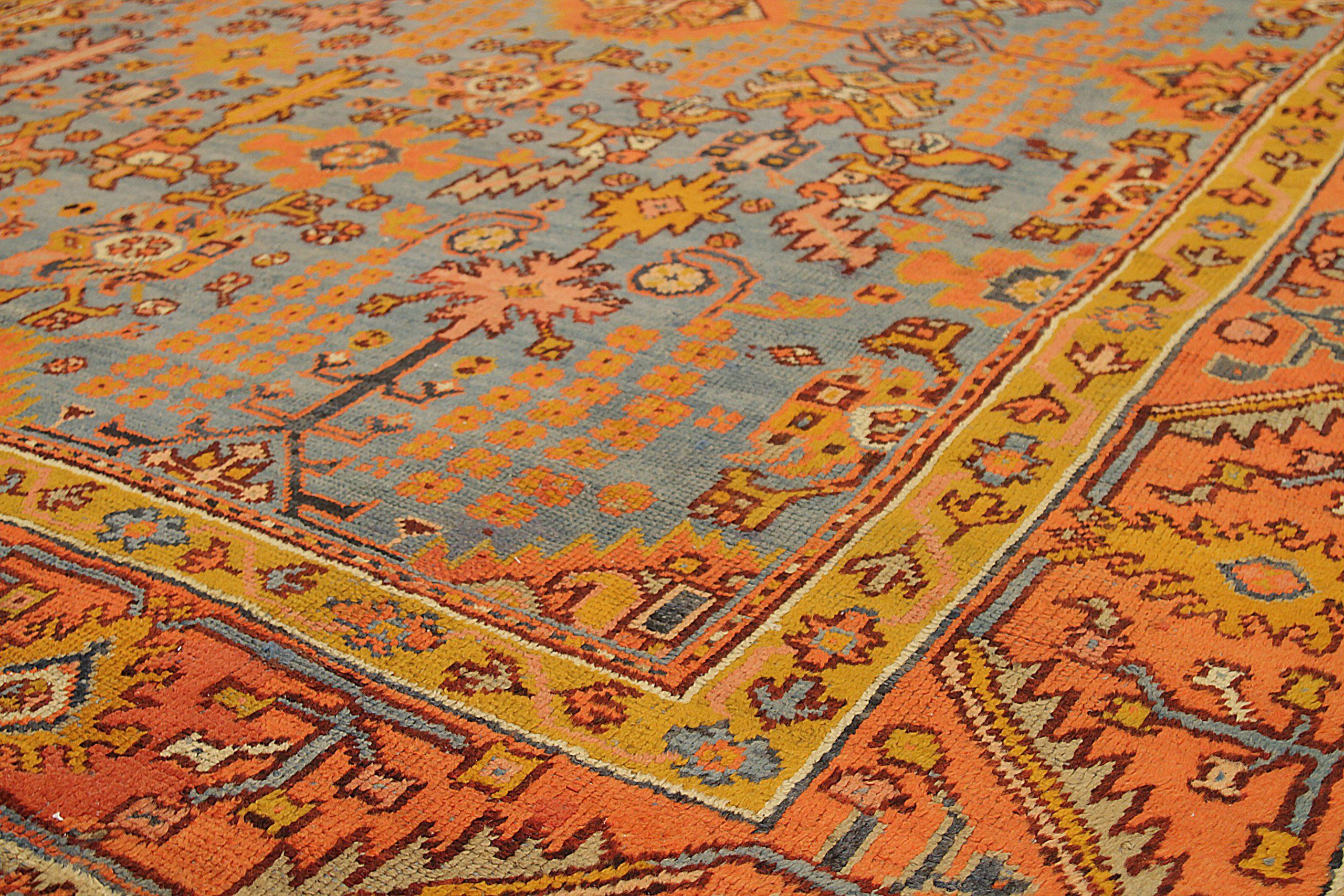 Persische Oushak-Teppiche Circa 1910 - Wolle Blau Rot Design - 92554 (20. Jahrhundert) im Angebot