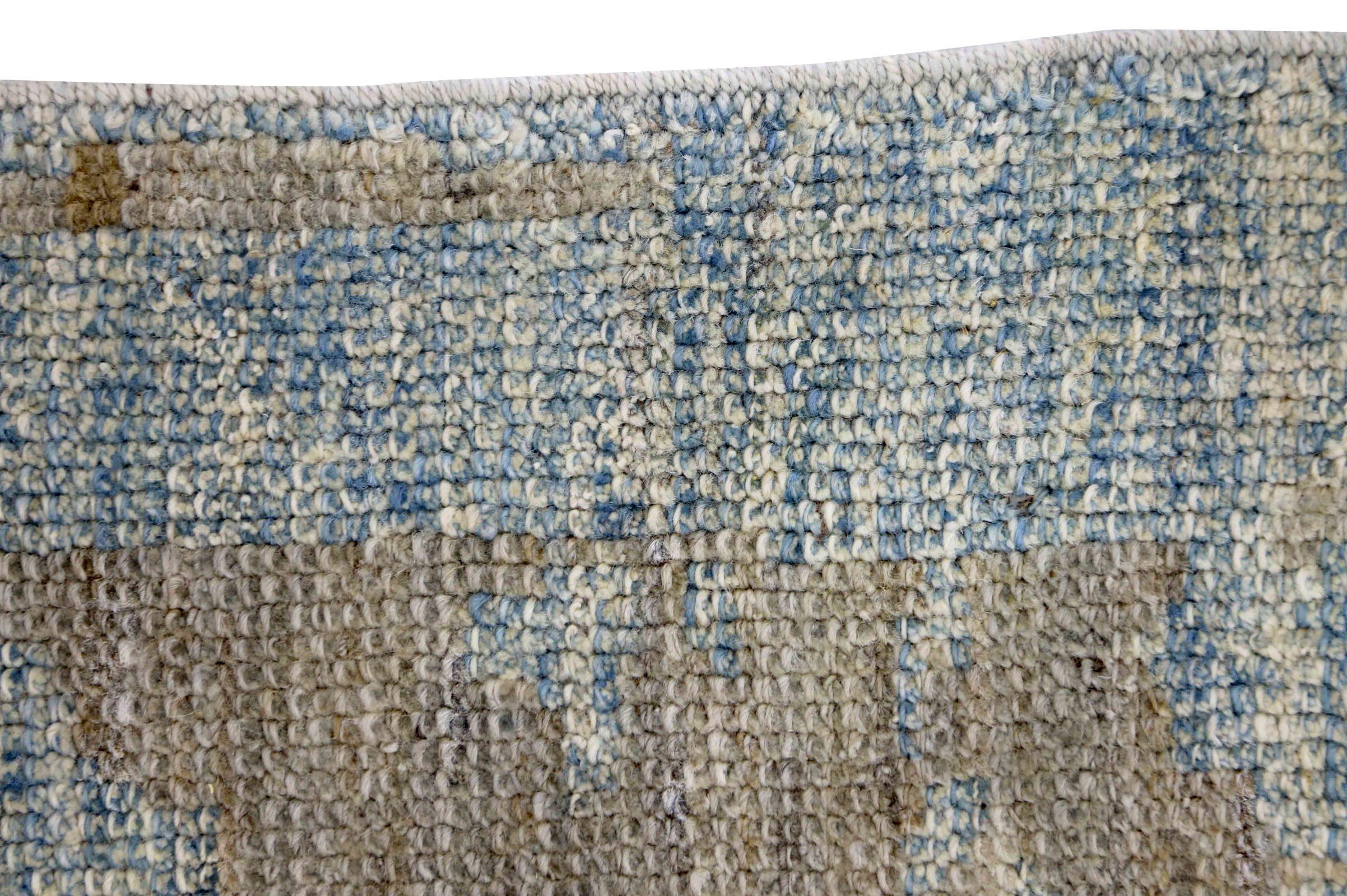 20th Century Persian Oushak Area Rugs Circa 1990 - Wool Blue Brown Ivory Design - 89026 For Sale