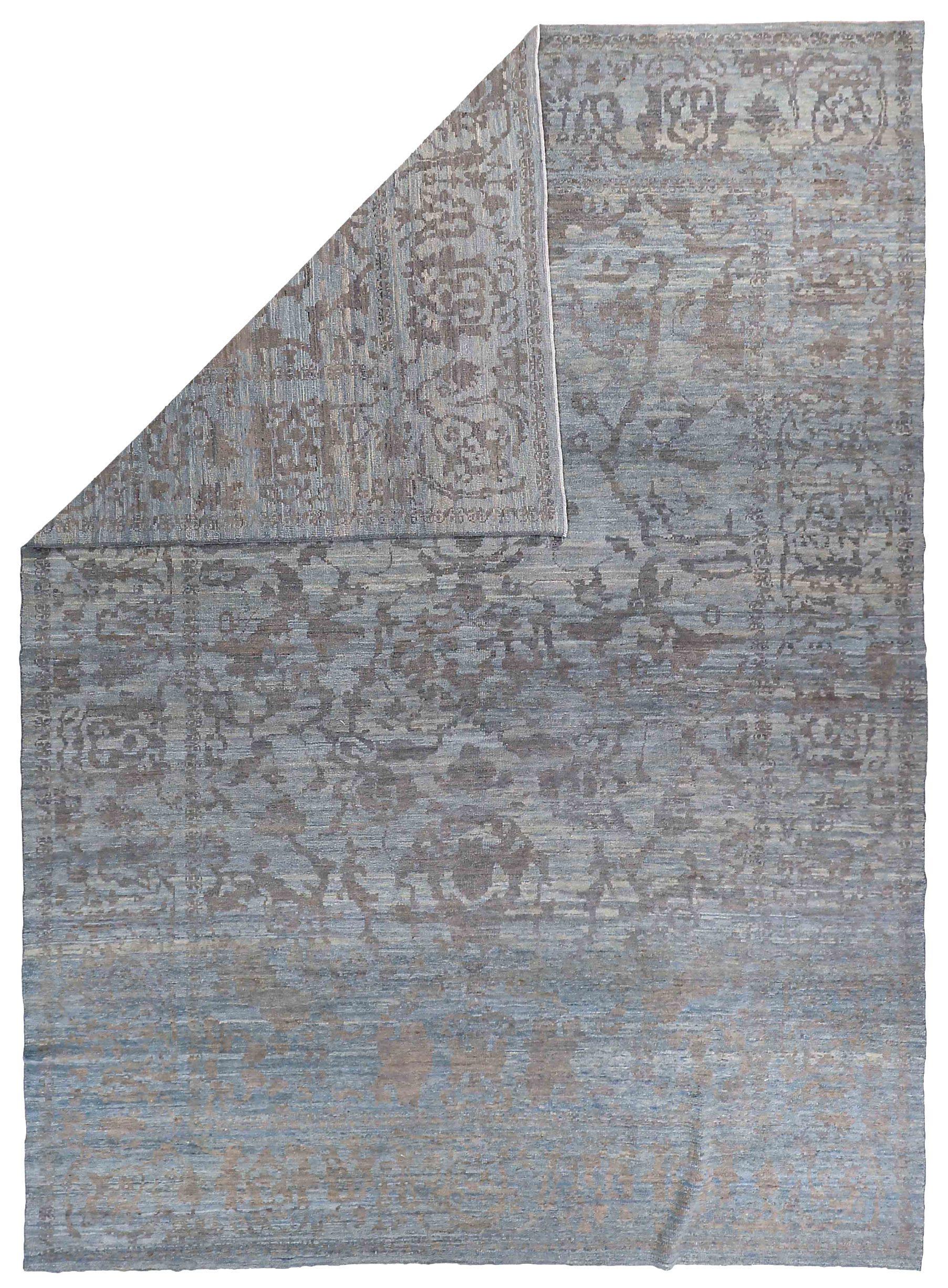 Persische Oushak-Teppiche Circa 1990 - Wolle Blau Grau Design - 89020 (Asiatisch) im Angebot