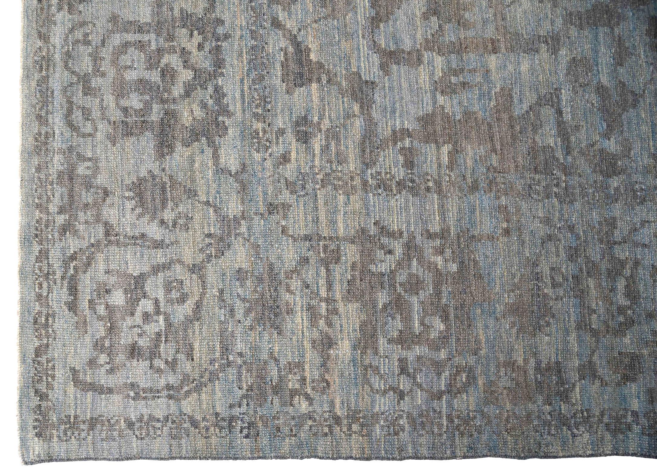 Persische Oushak-Teppiche Circa 1990 - Wolle Blau Grau Design - 89020 im Zustand „Hervorragend“ im Angebot in Dallas, TX