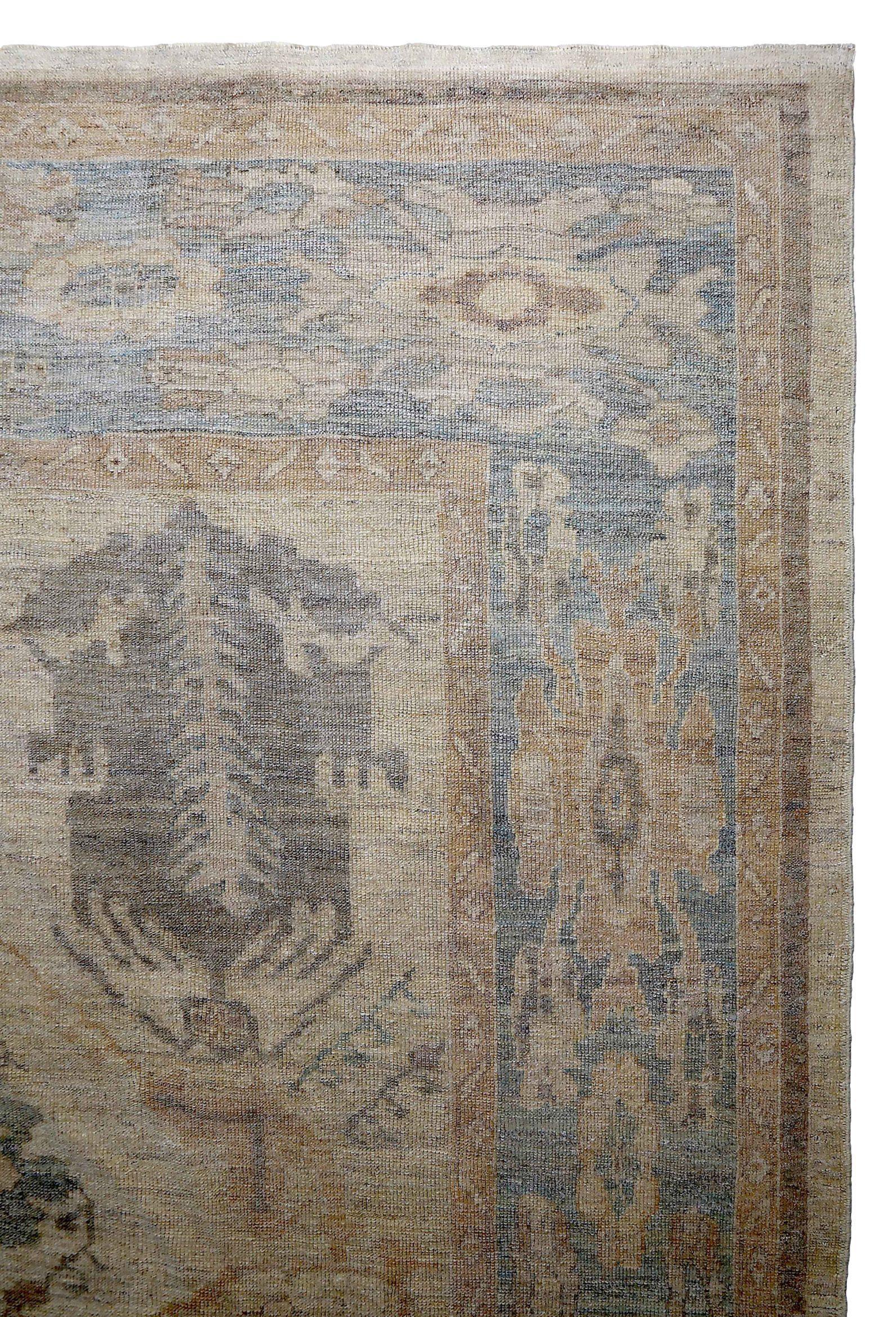 Persische Oushak-Teppiche Circa 1990 - Wolle Blau Elfenbein Design - 88982 im Zustand „Hervorragend“ im Angebot in Dallas, TX