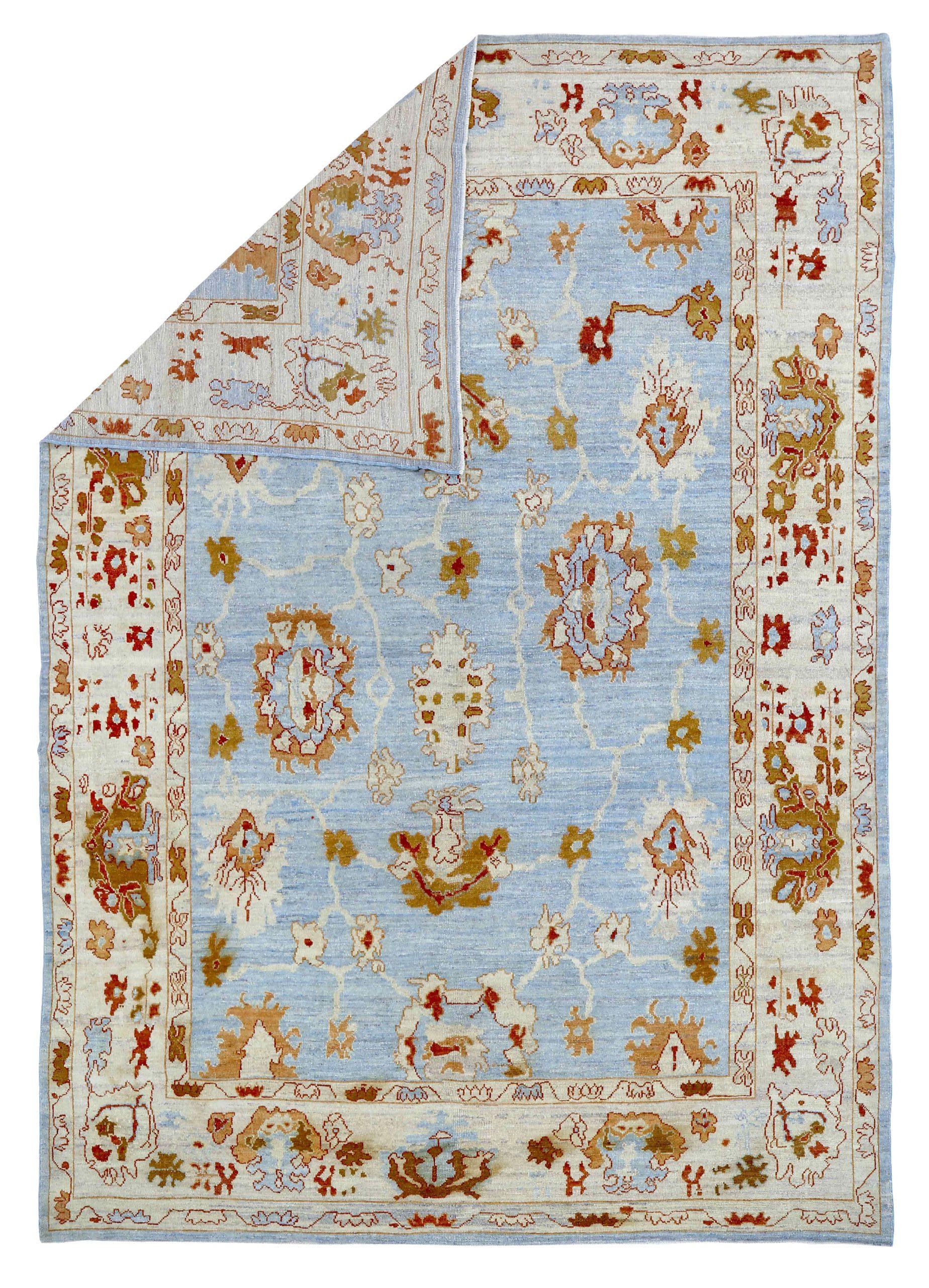 Persische Oushak-Teppiche Circa 1990 - Wolle Blau Elfenbein Design - 89023 im Zustand „Hervorragend“ im Angebot in Dallas, TX
