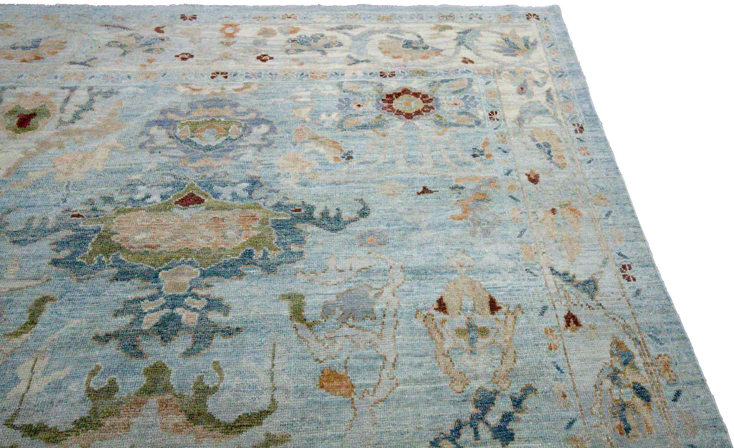 Persische Oushak-Teppiche Circa 1990 - Wolle Blau Elfenbein Design - 89025 (Asiatisch) im Angebot