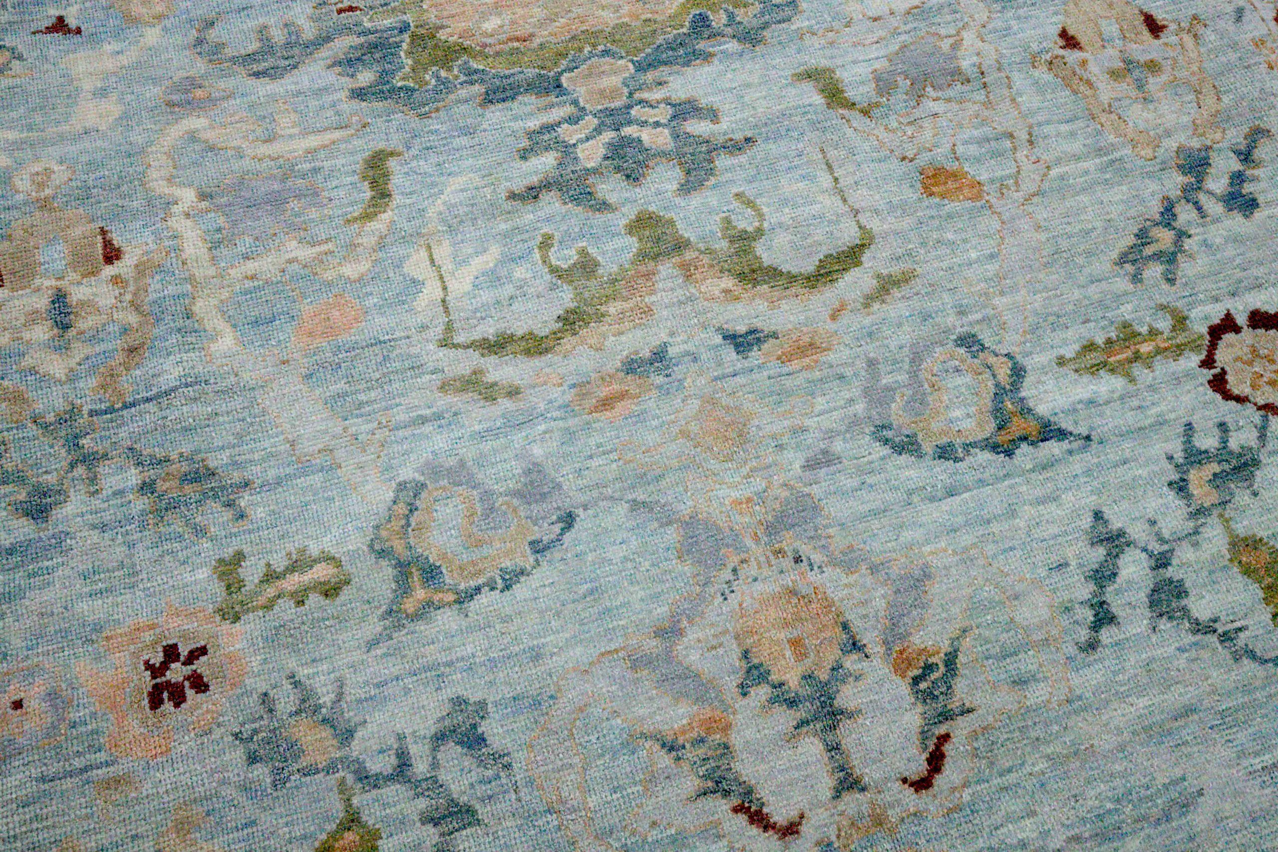 Persische Oushak-Teppiche Circa 1990 - Wolle Blau Elfenbein Design - 89025 im Zustand „Hervorragend“ im Angebot in Dallas, TX