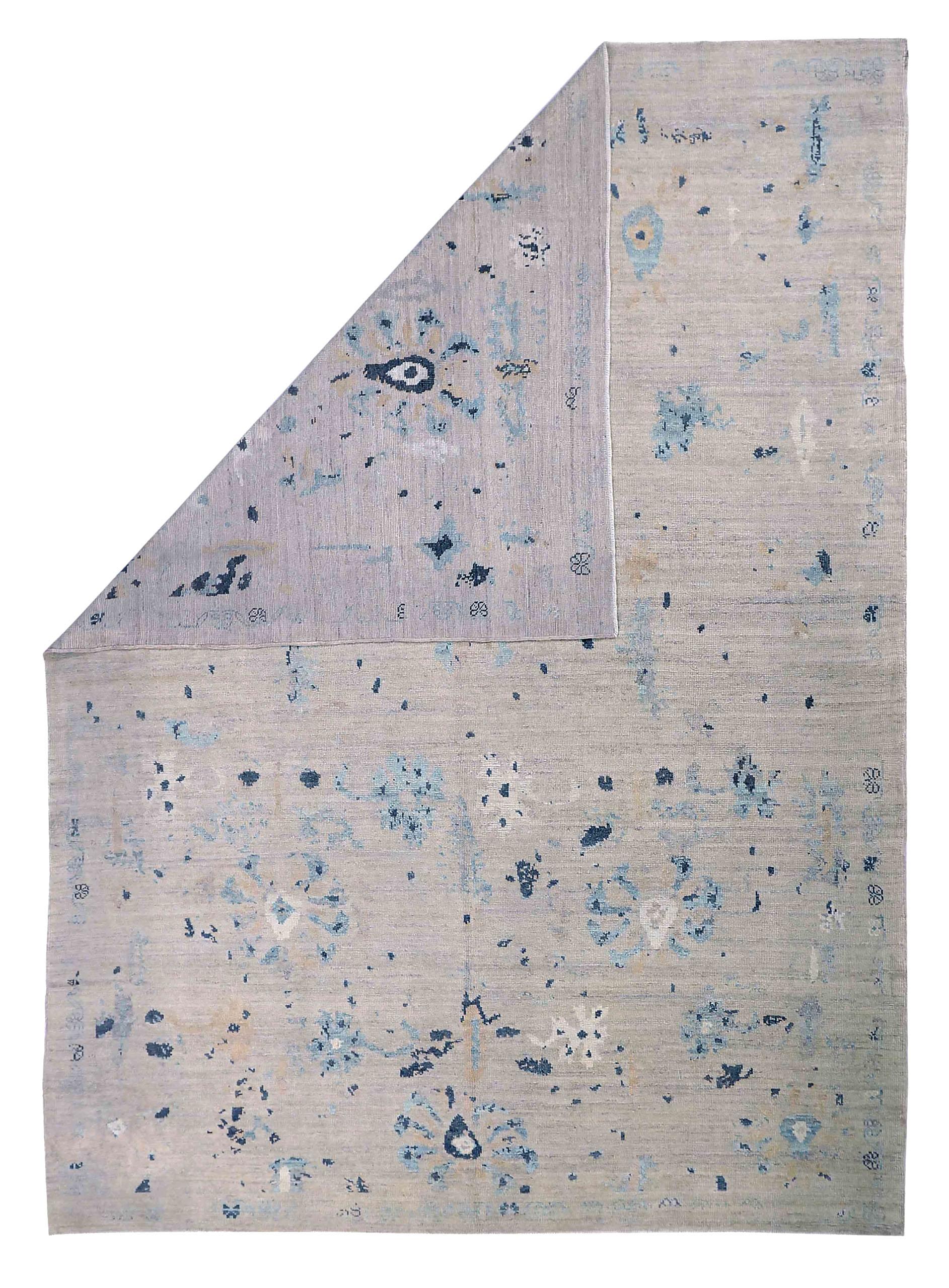 Persische Oushak-Teppiche Circa 1990 - Wolle Blau Elfenbein Design - 89027 (Asiatisch) im Angebot