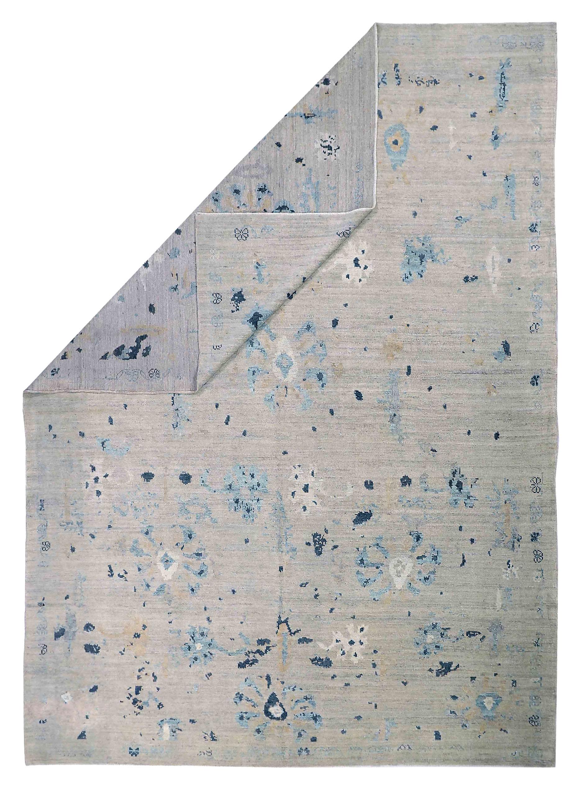 Persische Oushak-Teppiche Circa 1990 - Wolle Blau Elfenbein Design - 89027 im Zustand „Hervorragend“ im Angebot in Dallas, TX