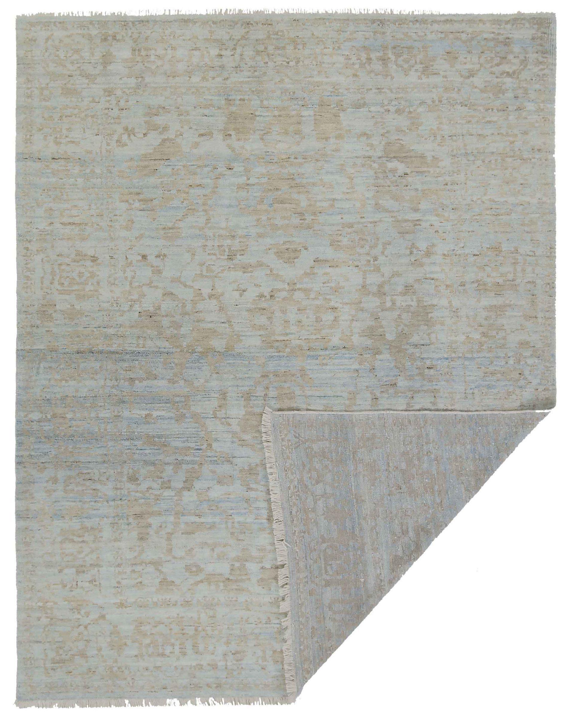 Asian Persian Oushak Area Rugs Circa 1990 - Wool Blue Ivory Design - 89075 For Sale