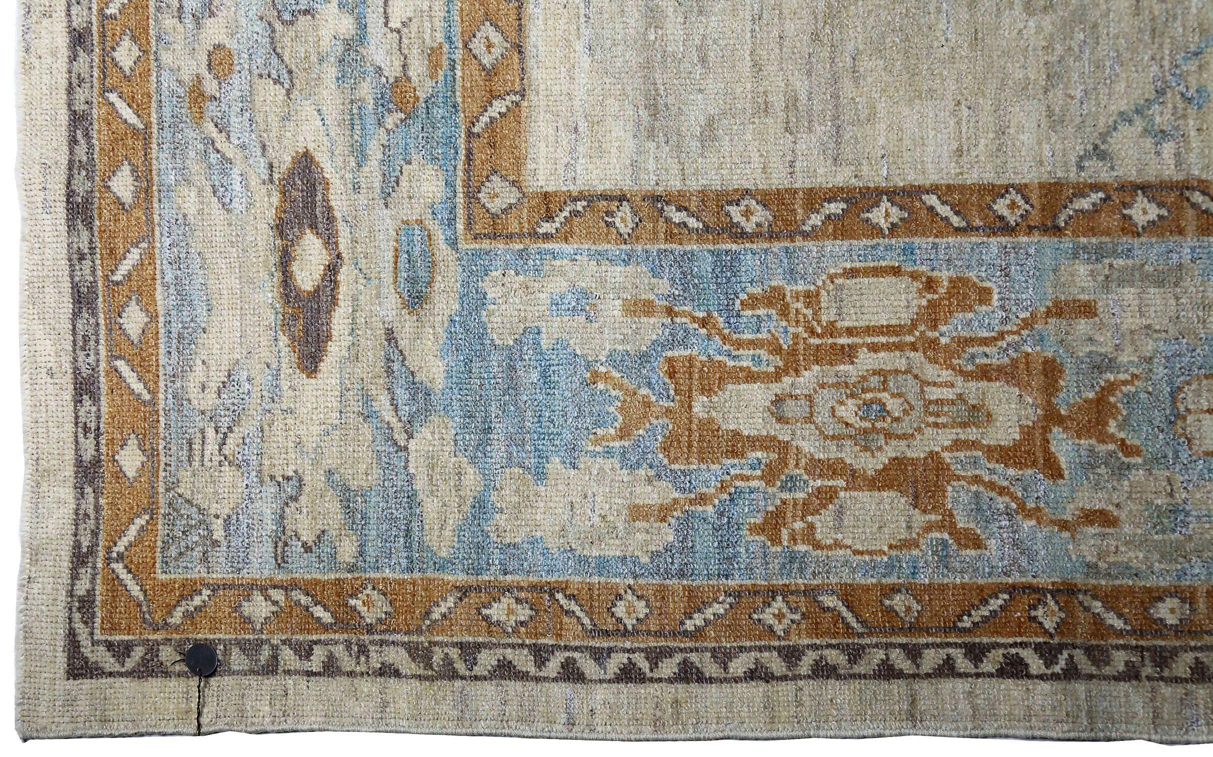 20th Century Persian Oushak Area Rugs Circa 1990 - Wool Blue Ivory Yellow Design - 89000 For Sale