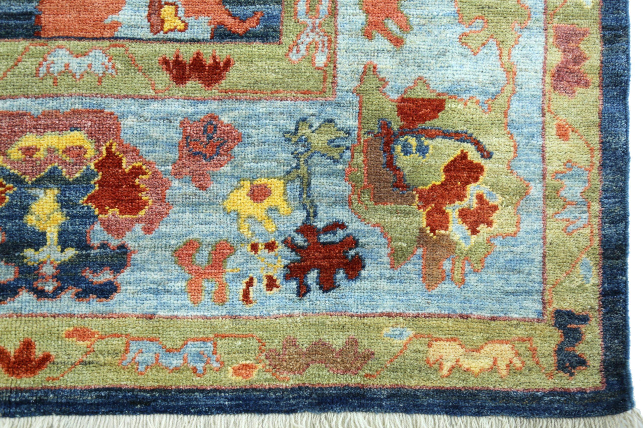Alfombras Persas Oushak Circa 1990 - Lana Azul Marino Azul Naranja Diseño - 89958 siglo XX en venta