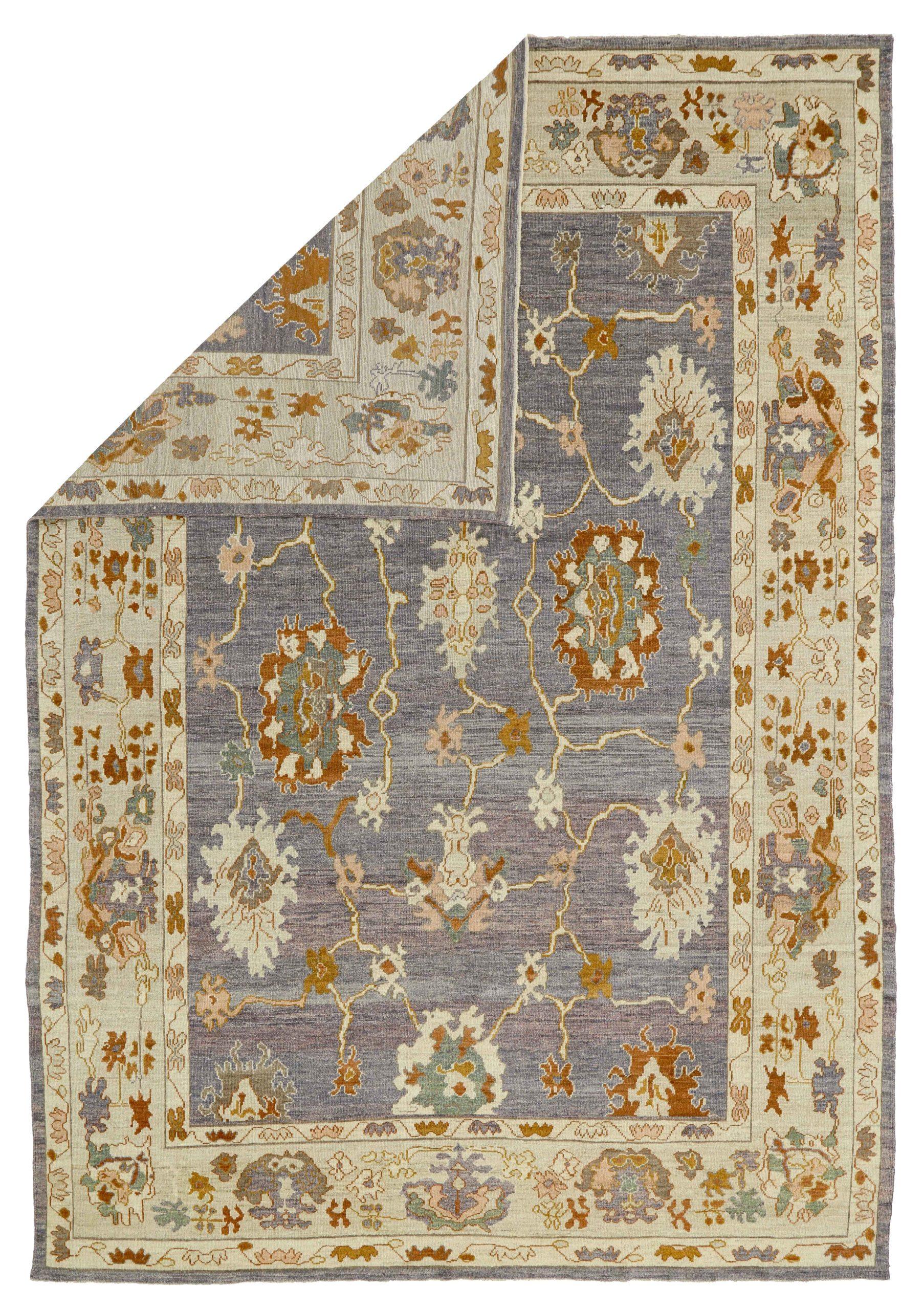 Persische Oushak Teppiche Circa 1990 - Wolle Braun Grau Elfenbein Design - 89012 (Asiatisch) im Angebot