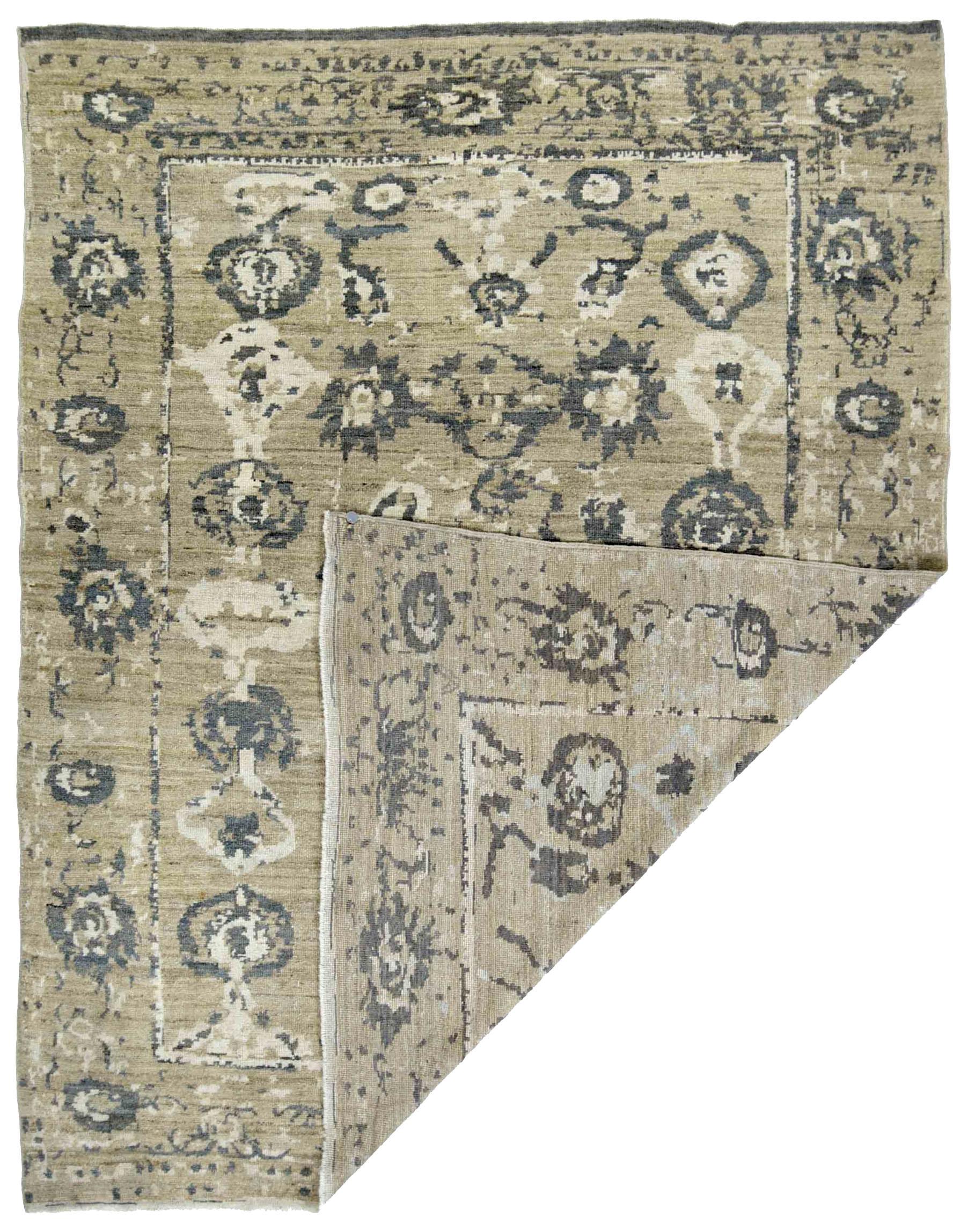 Asiatico Tappeti persiani Oushak Circa 1990 - Lana Marrone Avorio Taupe Design - 89028 in vendita
