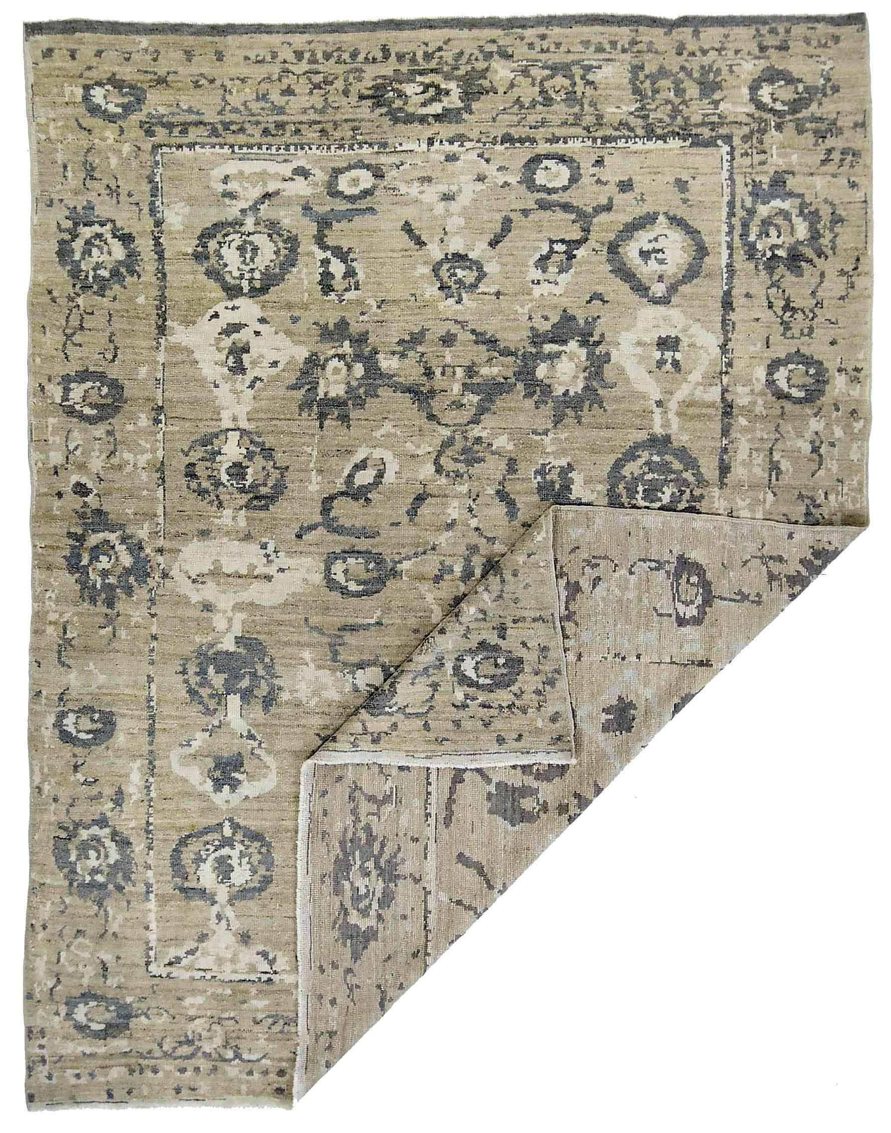 Tappeti persiani Oushak Circa 1990 - Lana Marrone Avorio Taupe Design - 89028 In condizioni ottime in vendita a Dallas, TX