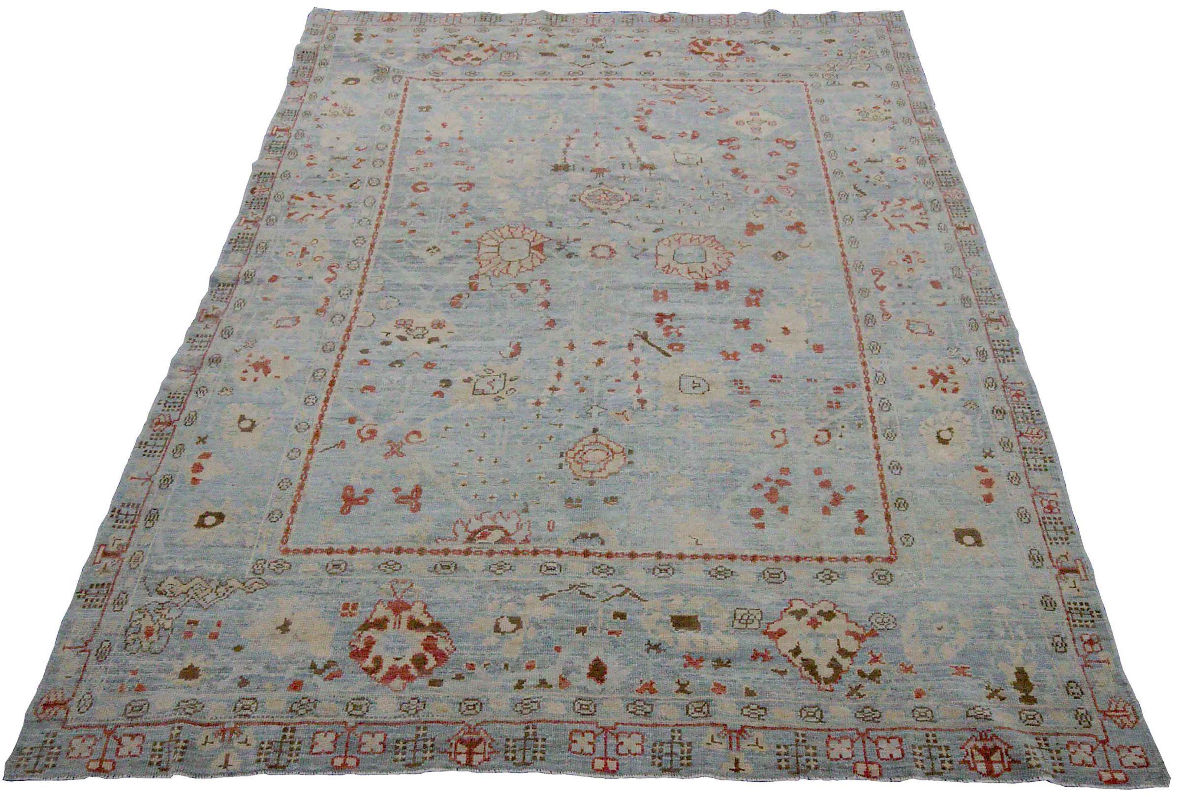 Discover the elegance of Persian Oushak featuring Area Rugs in Circa 1990. Designed with Wool and IvoryLight BlueRed, this exclusive design is perfect for enhancing your space.