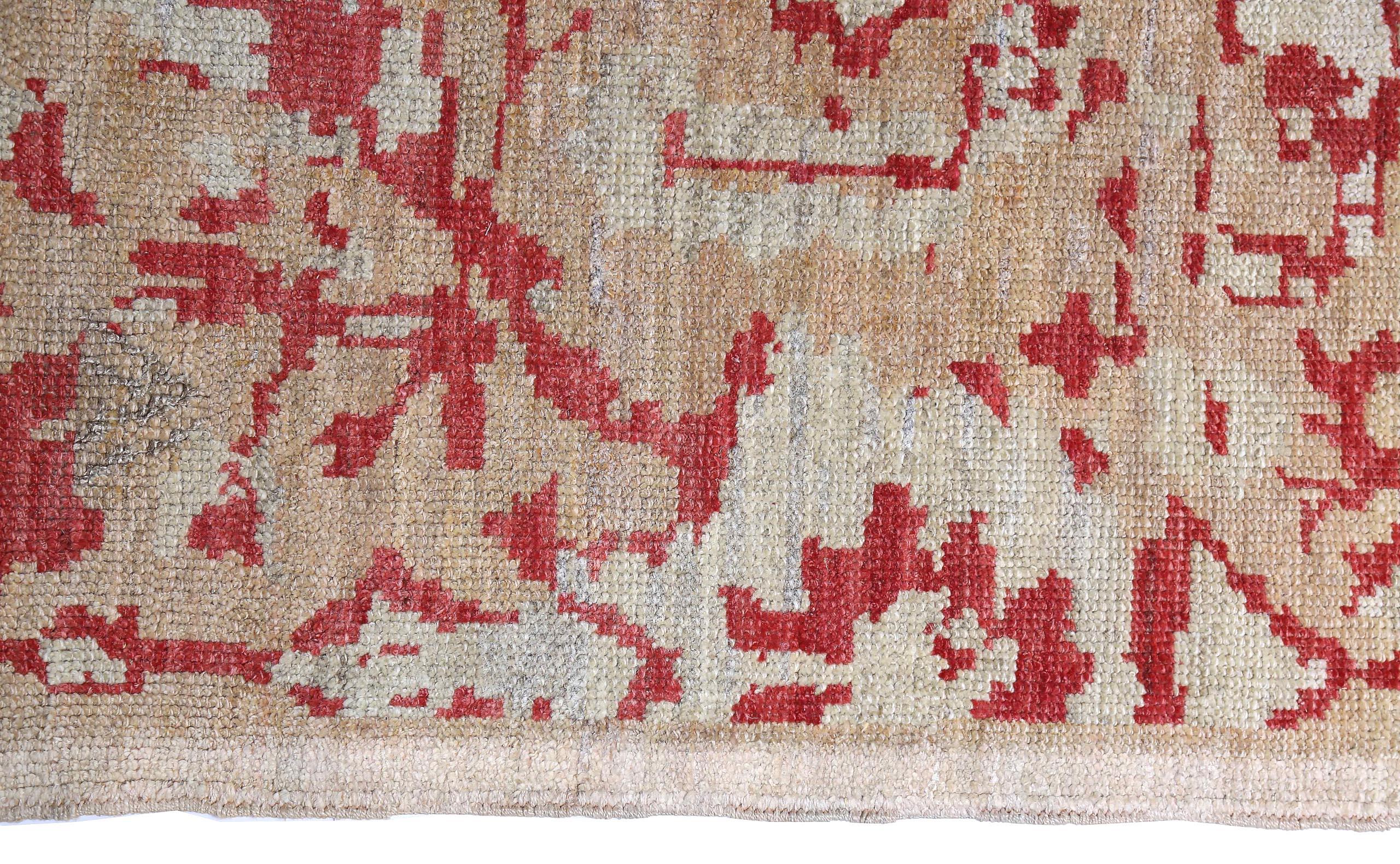 Persische Oushak-Teppiche Circa 1990 - Wolle Elfenbein Rot Taupe Design - 89017 im Zustand „Hervorragend“ im Angebot in Dallas, TX