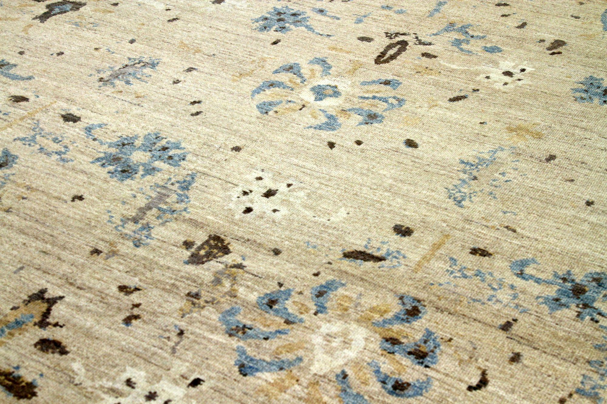 Persische Oushak Teppiche - Wolle Blau Braun Elfenbein Design - 88177 (Irakisch) im Angebot