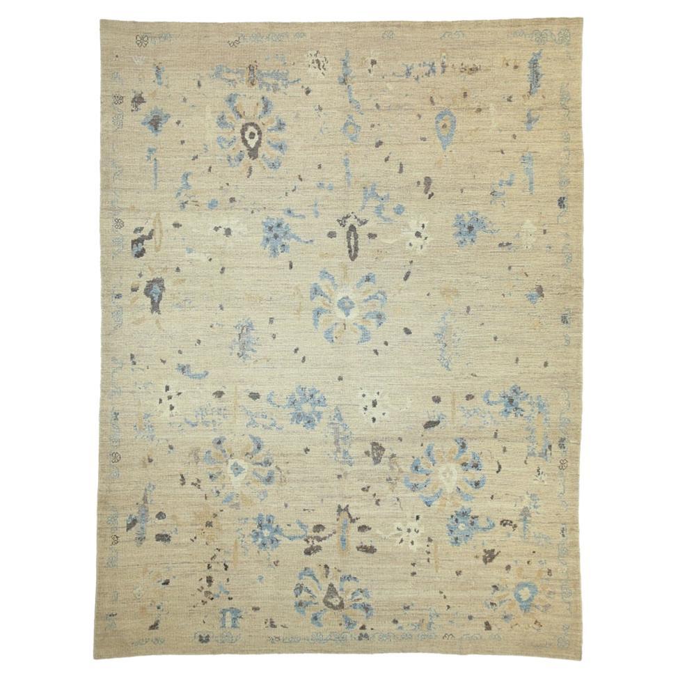 Persische Oushak Teppiche - Wolle Blau Braun Elfenbein Design - 88177 im Angebot