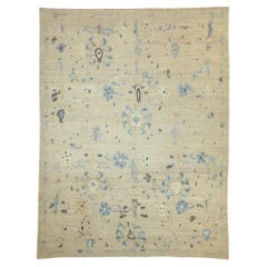 Persian Oushak Area Rugs - Wool Blue Brown Ivory Design - 88177