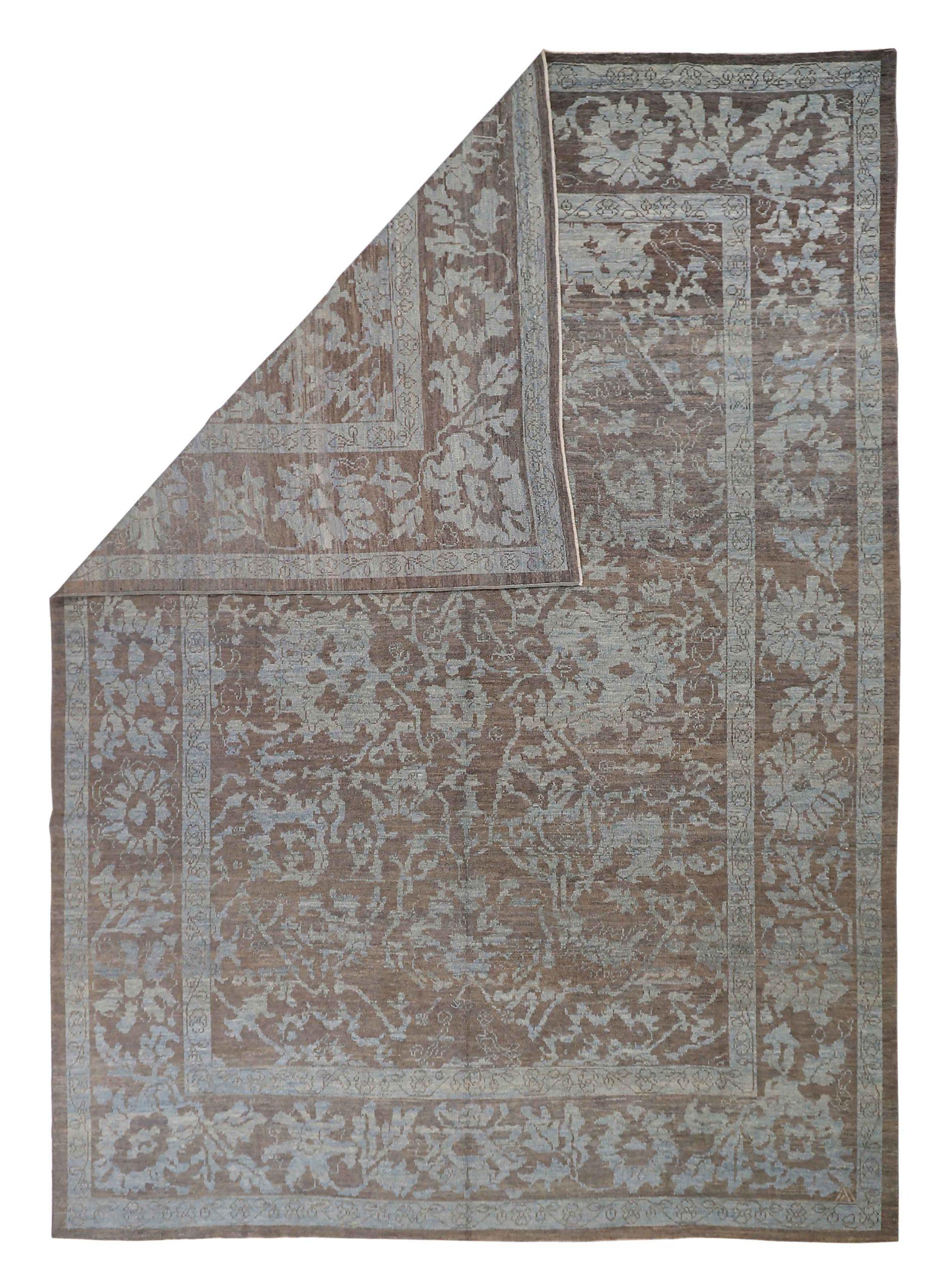 Persische Oushak Teppiche - Wolle Blau Braun Elfenbein Design - 89072 (Irakisch) im Angebot