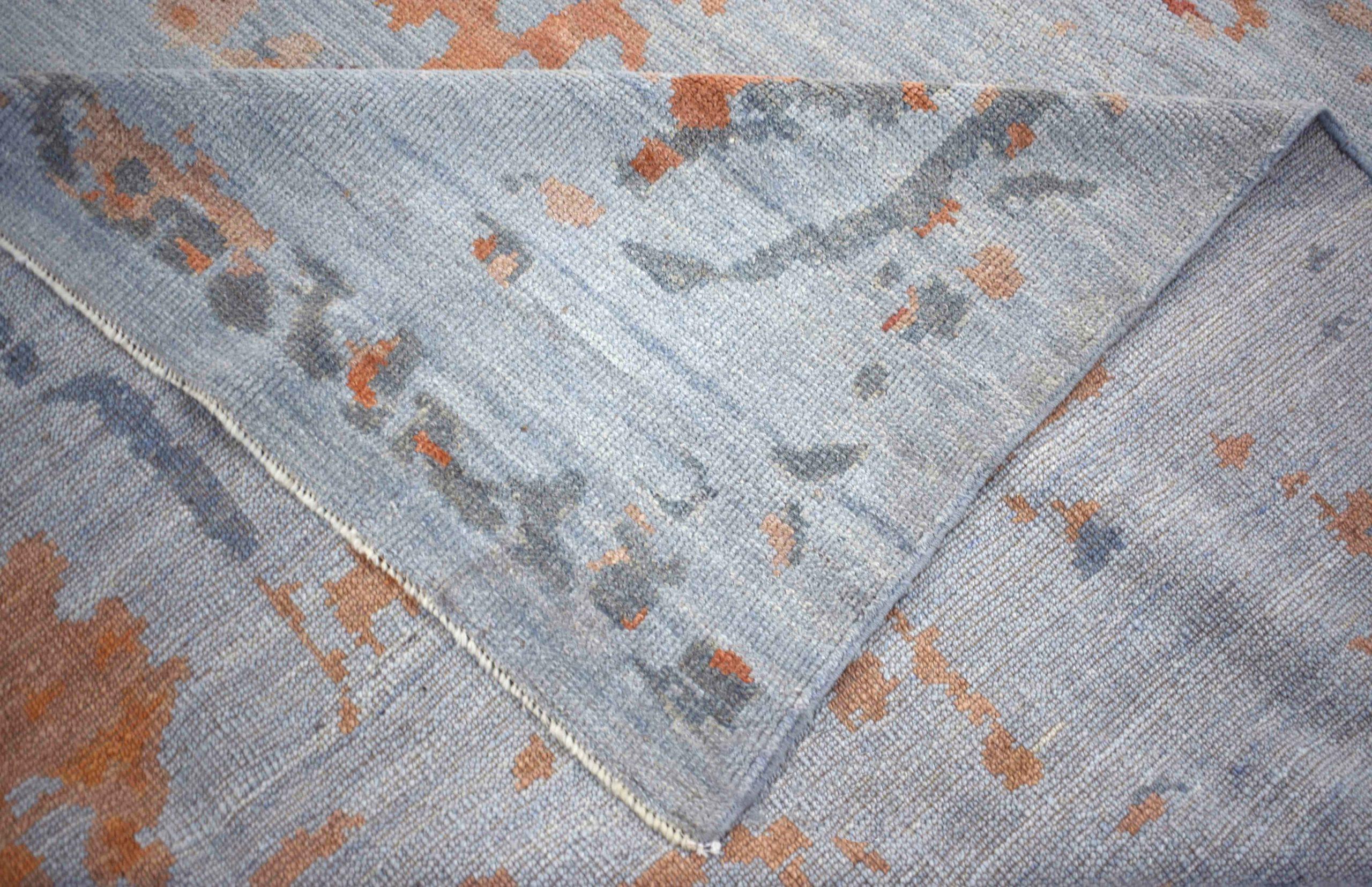 Irakien Tapis de sol persan Oushak - Laine Bleu Brown Ivoire Orange - 88061 en vente
