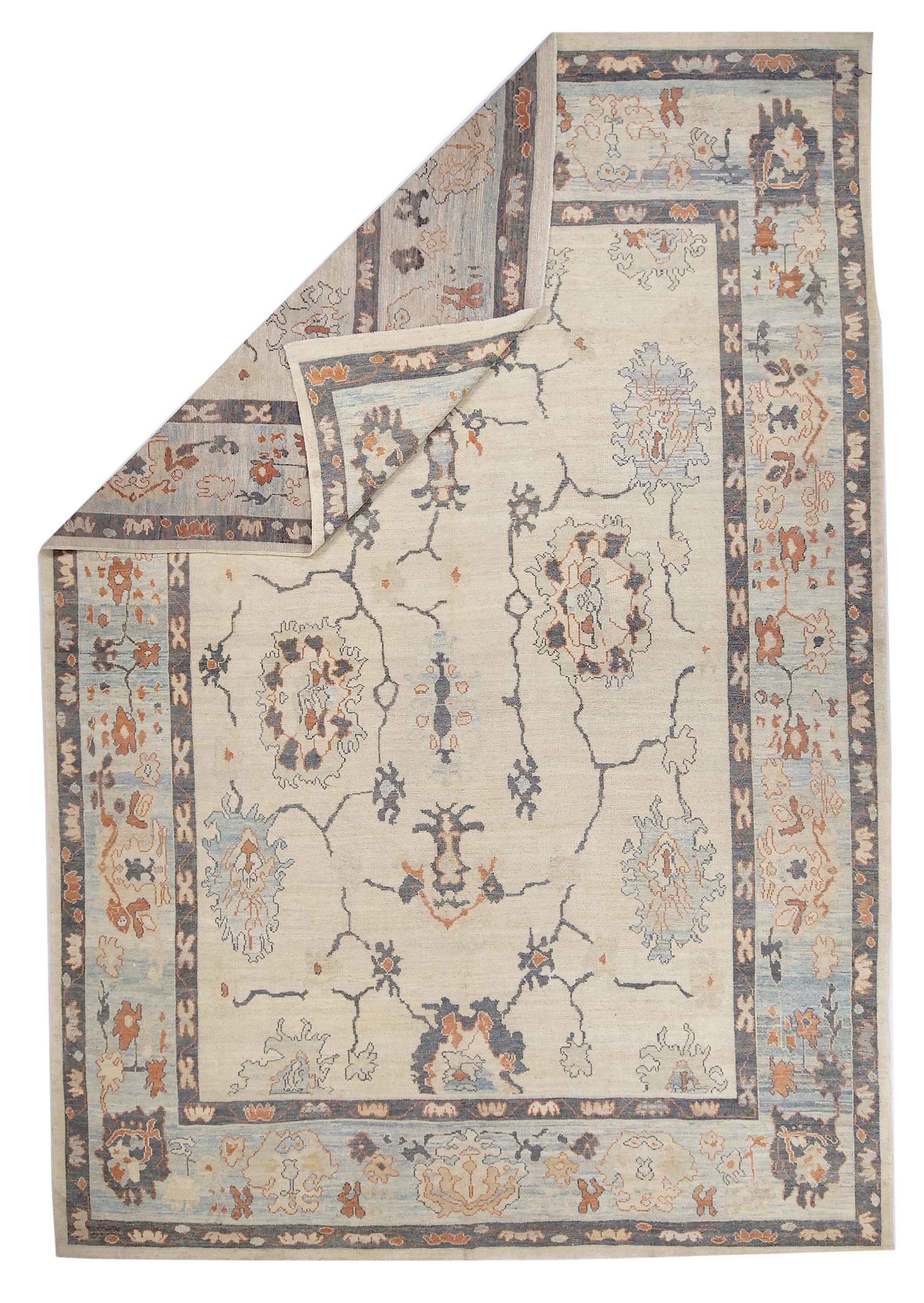 Alfombras Persas Oushak - Lana Azul Gris Diseño Marfil - 88974 Iraquí en venta