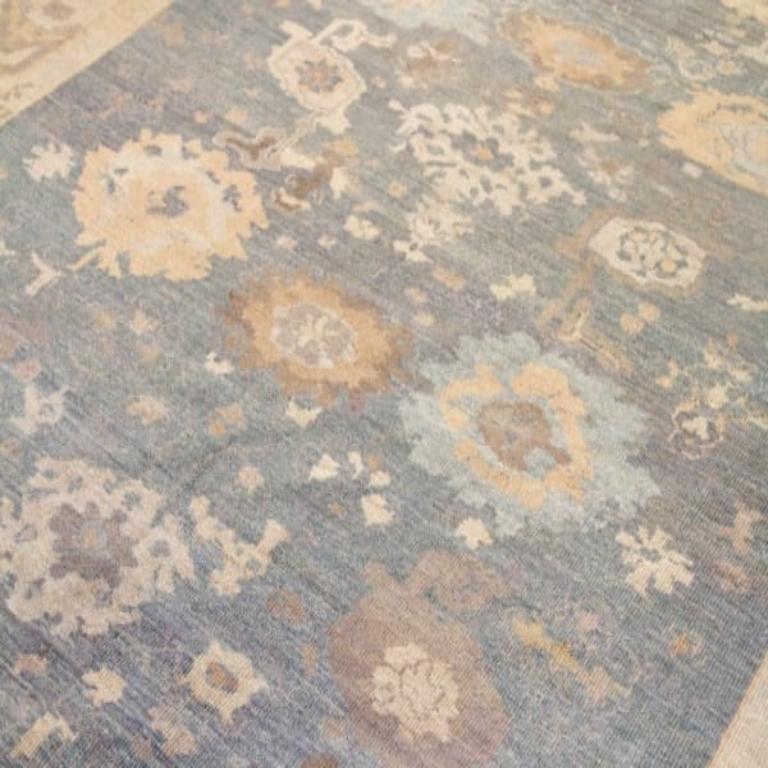 Persische Oushak-Teppiche - Wolle Blau Elfenbein Design - 88103 (Irakisch) im Angebot
