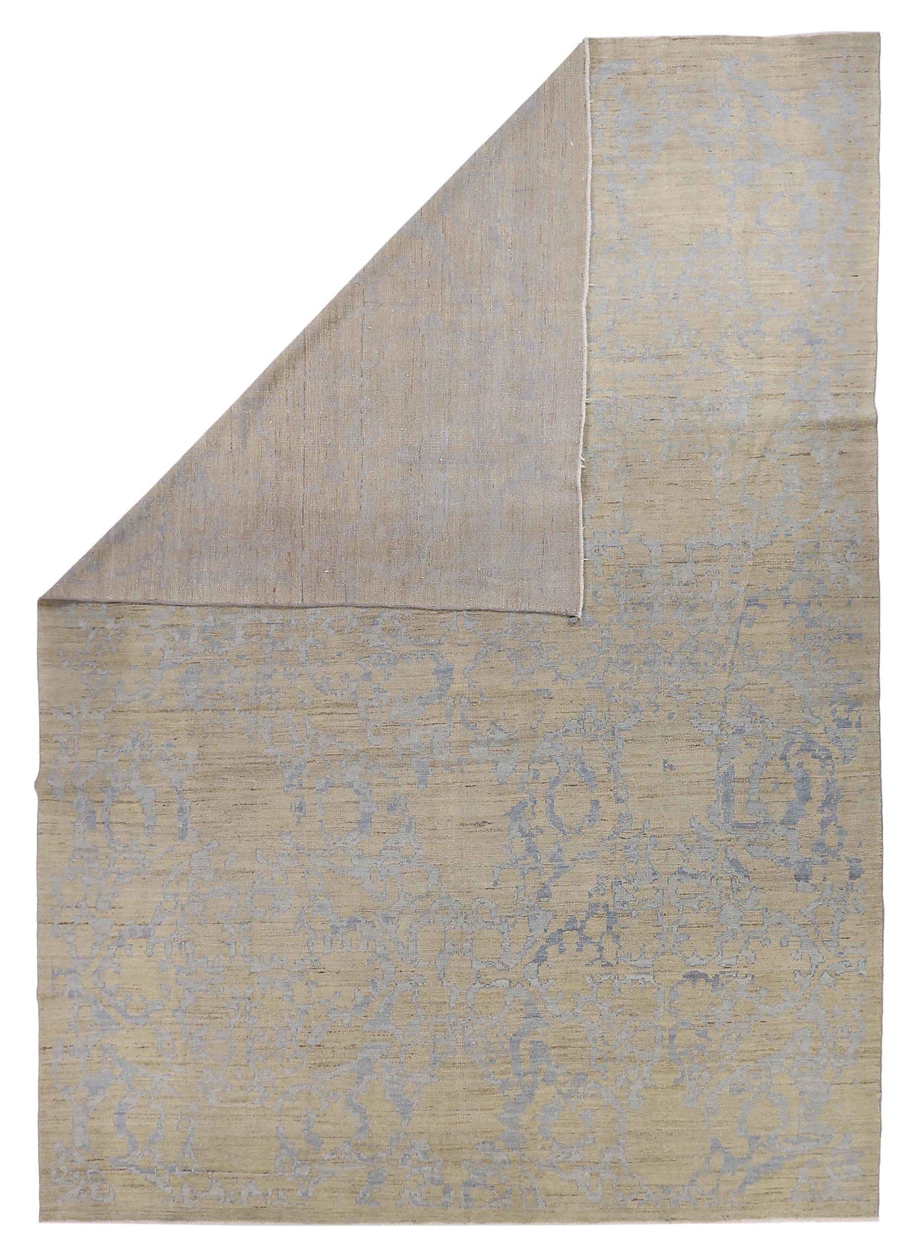 Iraqi Persian Oushak Area Rugs - Wool Blue Ivory Design - 88966 For Sale
