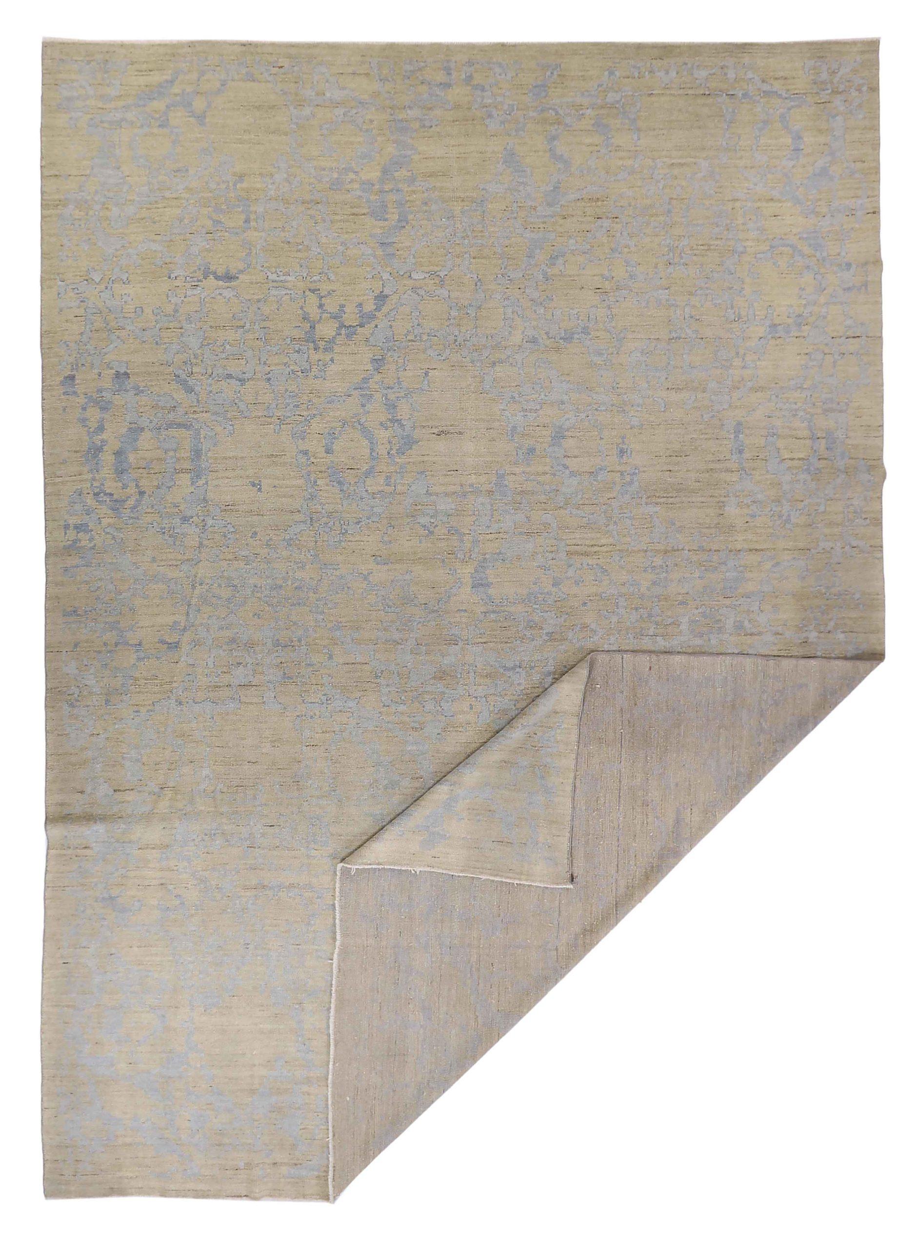 20th Century Persian Oushak Area Rugs - Wool Blue Ivory Design - 88966 For Sale