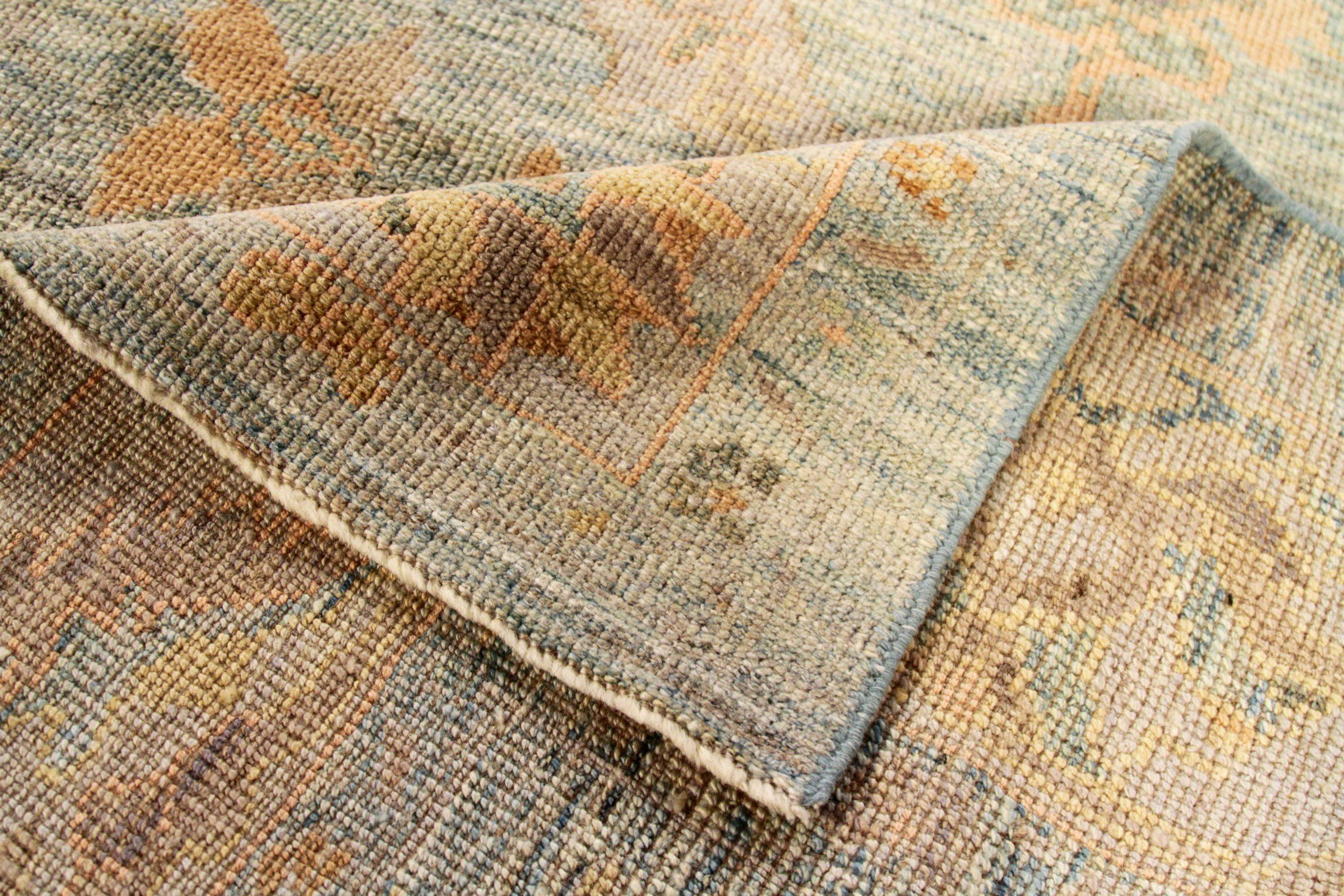 Persian Oushak Area Rugs - Wool Blue Ivory Orange Design - 88080 In Excellent Condition For Sale In Dallas, TX