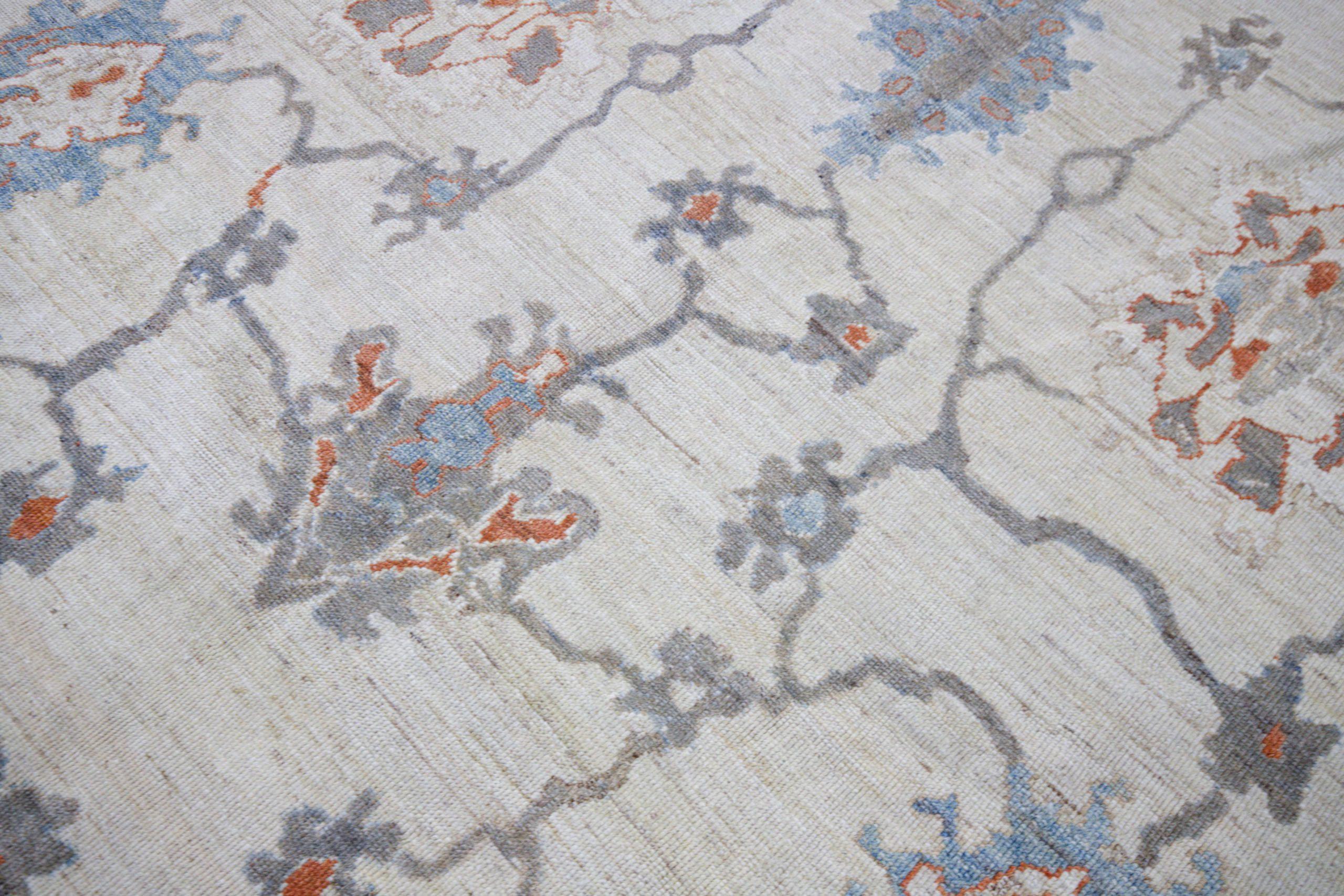 Persische Oushak-Teppiche - Wolle Blau Elfenbein Rot Design - 88181 (Irakisch) im Angebot