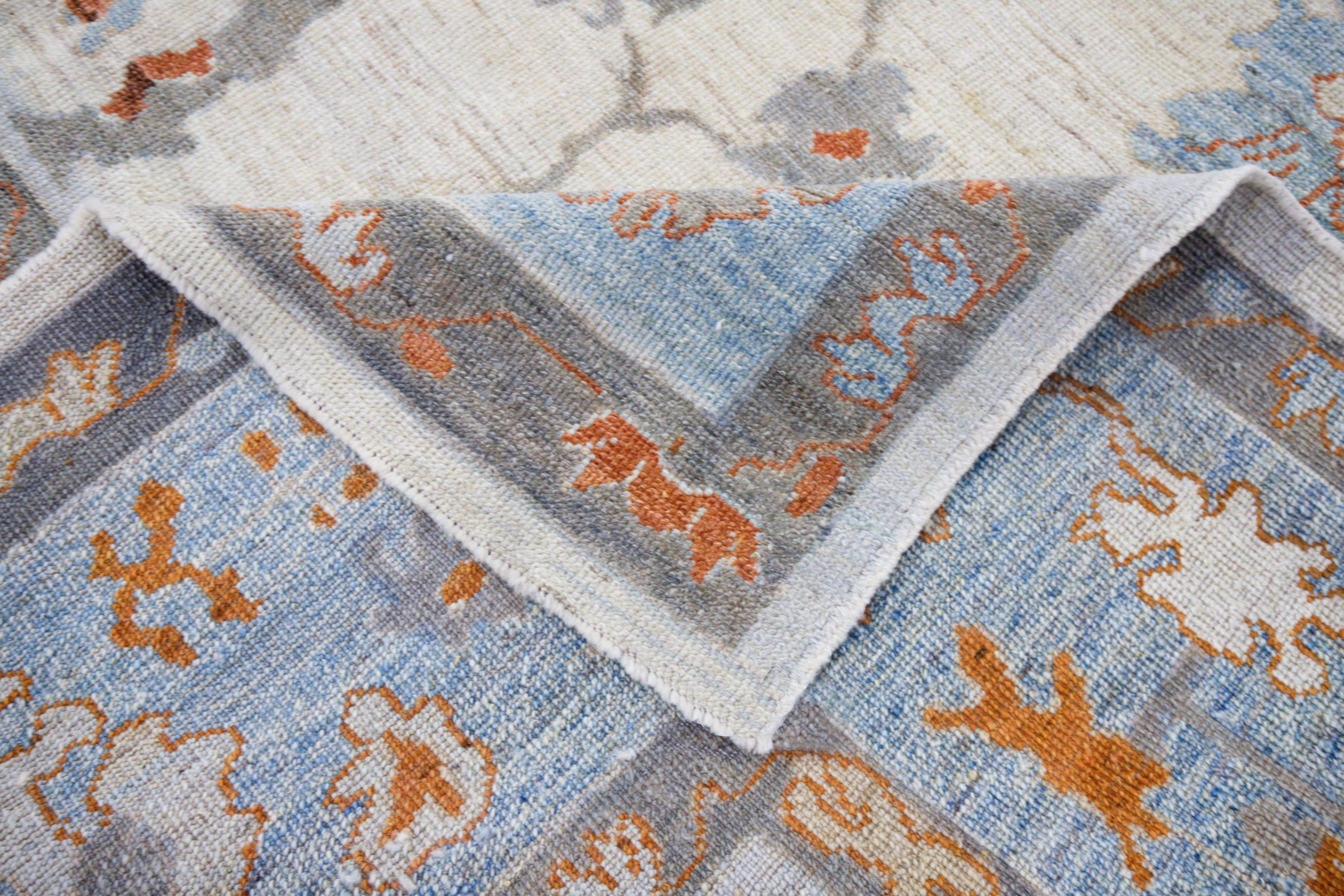 Persische Oushak-Teppiche - Wolle Blau Elfenbein Rot Design - 88181 im Zustand „Hervorragend“ im Angebot in Dallas, TX