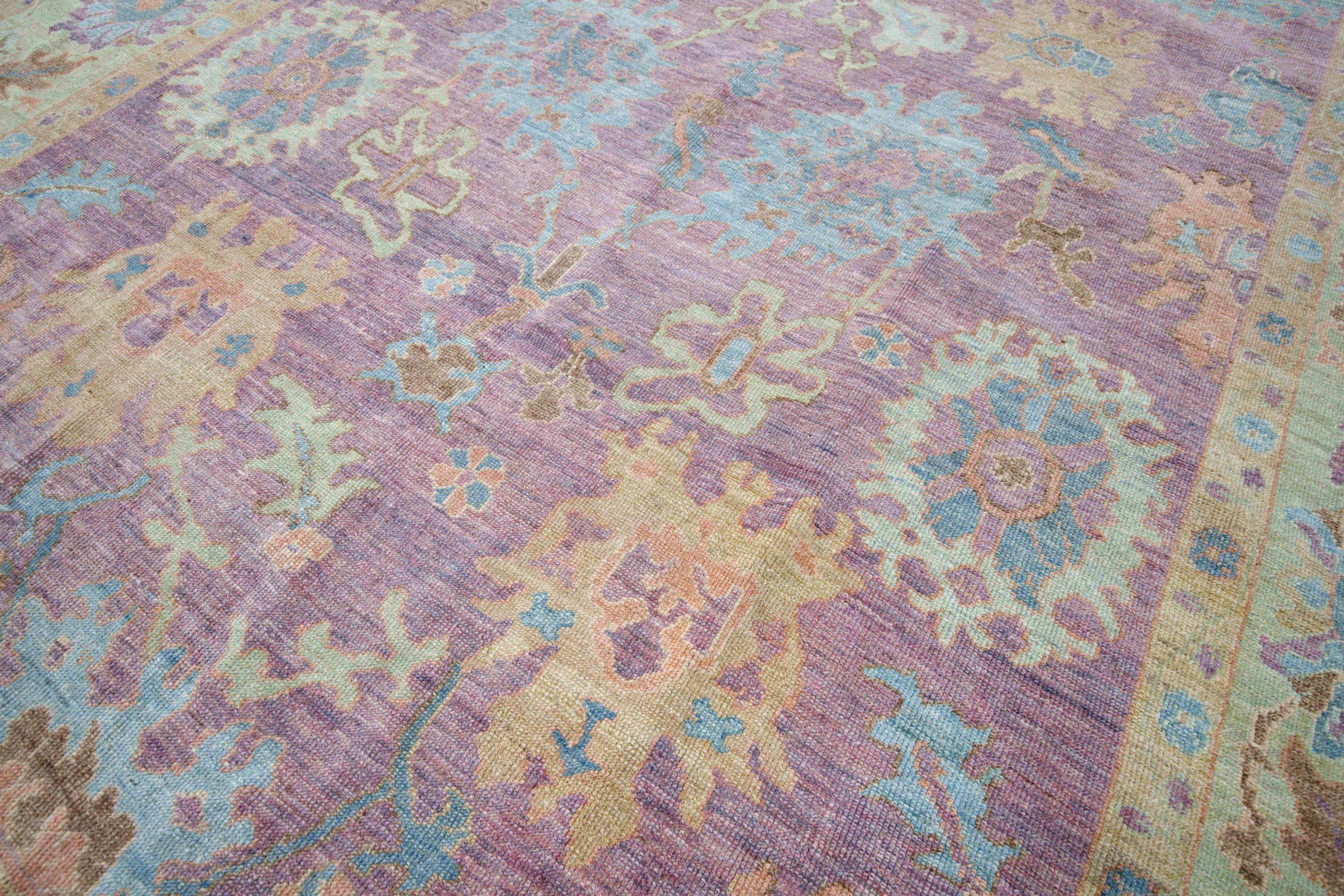 Persische Oushak-Teppiche aus Wolle in Blau und Rosa mit Reversdesign - 88187 (Irakisch) im Angebot