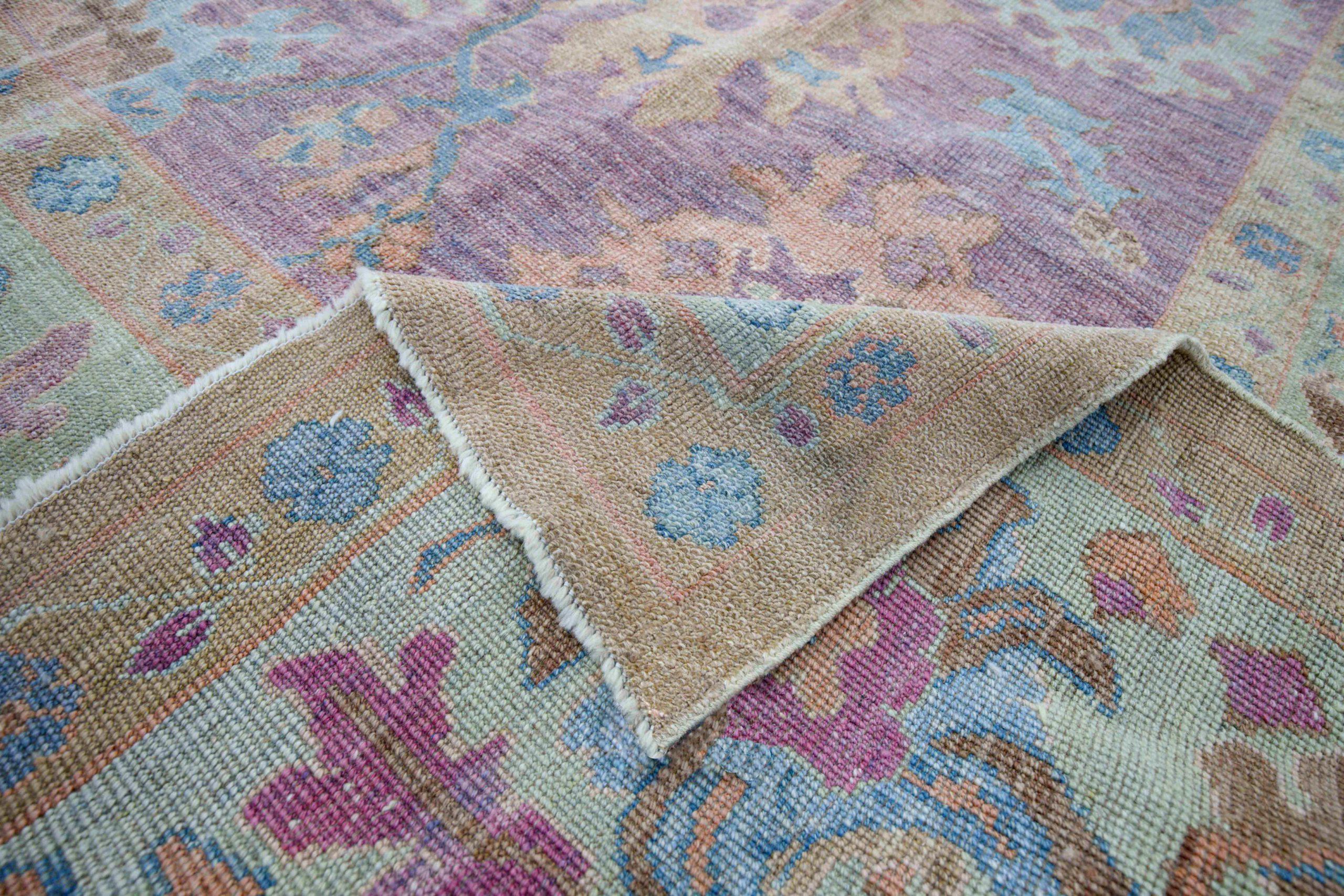 Persische Oushak-Teppiche aus Wolle in Blau und Rosa mit Reversdesign - 88187 im Zustand „Hervorragend“ im Angebot in Dallas, TX